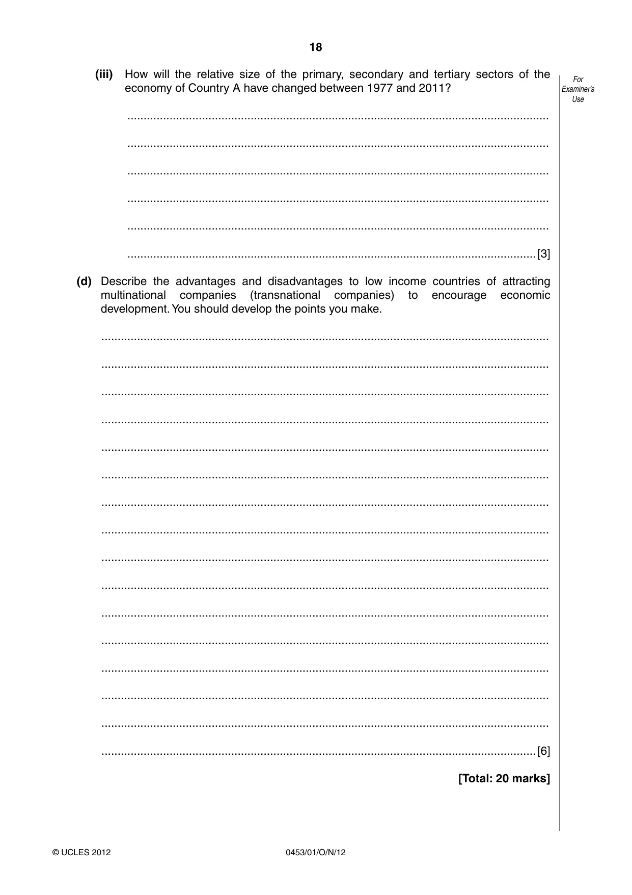 Cambridge IGCSE Development Studies 0453 2012 Oct/Nov Paper 1 · Variant 1 question paper, page 18 of 20