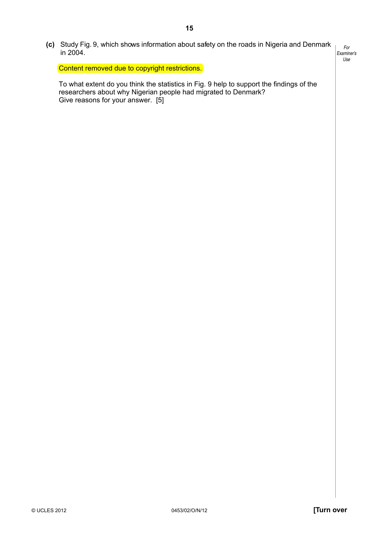 Cambridge IGCSE Development Studies 0453 2012 Oct/Nov Paper 2 · Variant 1 question paper, page 15 of 20