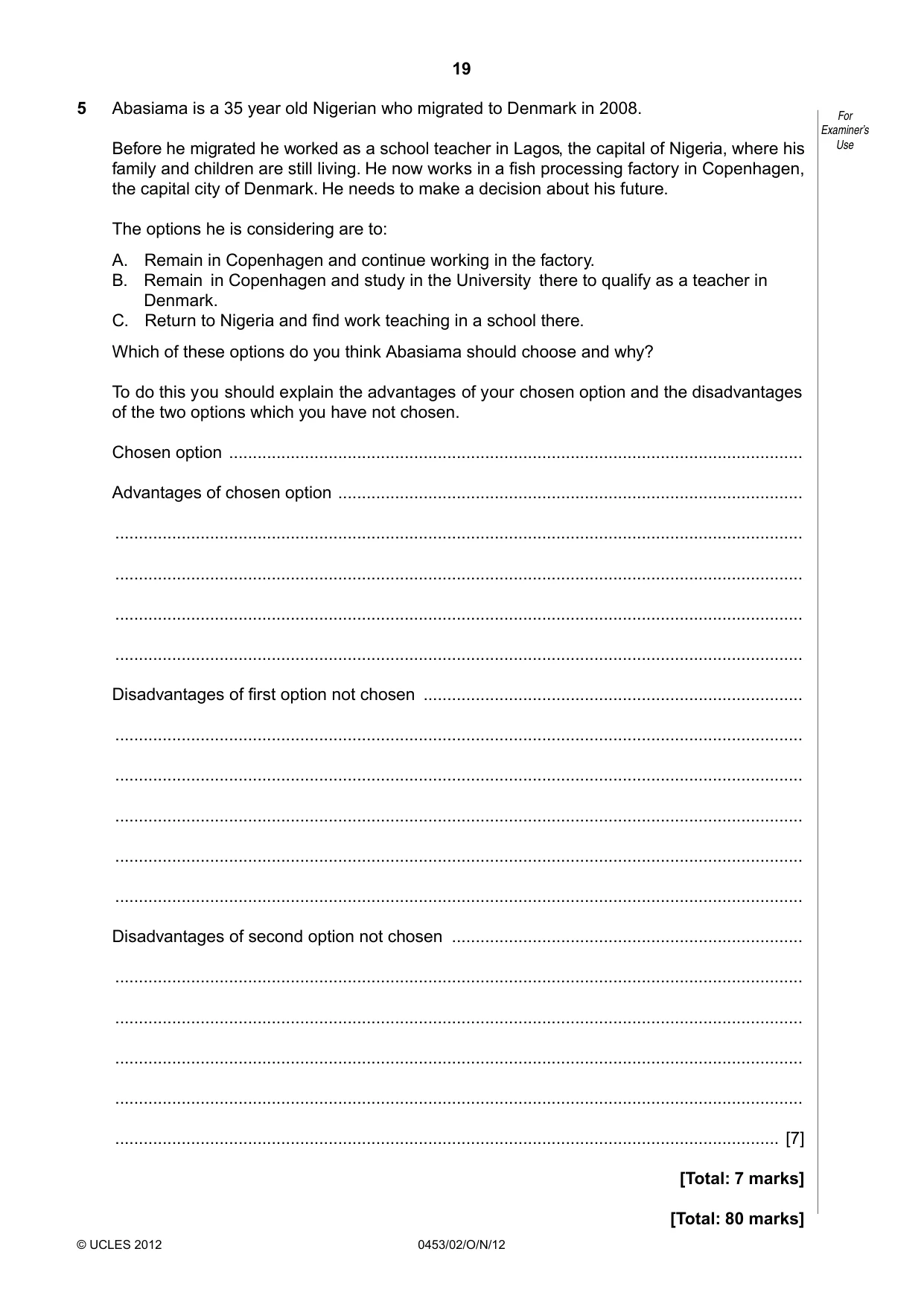 Cambridge IGCSE Development Studies 0453 2012 Oct/Nov Paper 2 · Variant 1 question paper, page 19 of 20