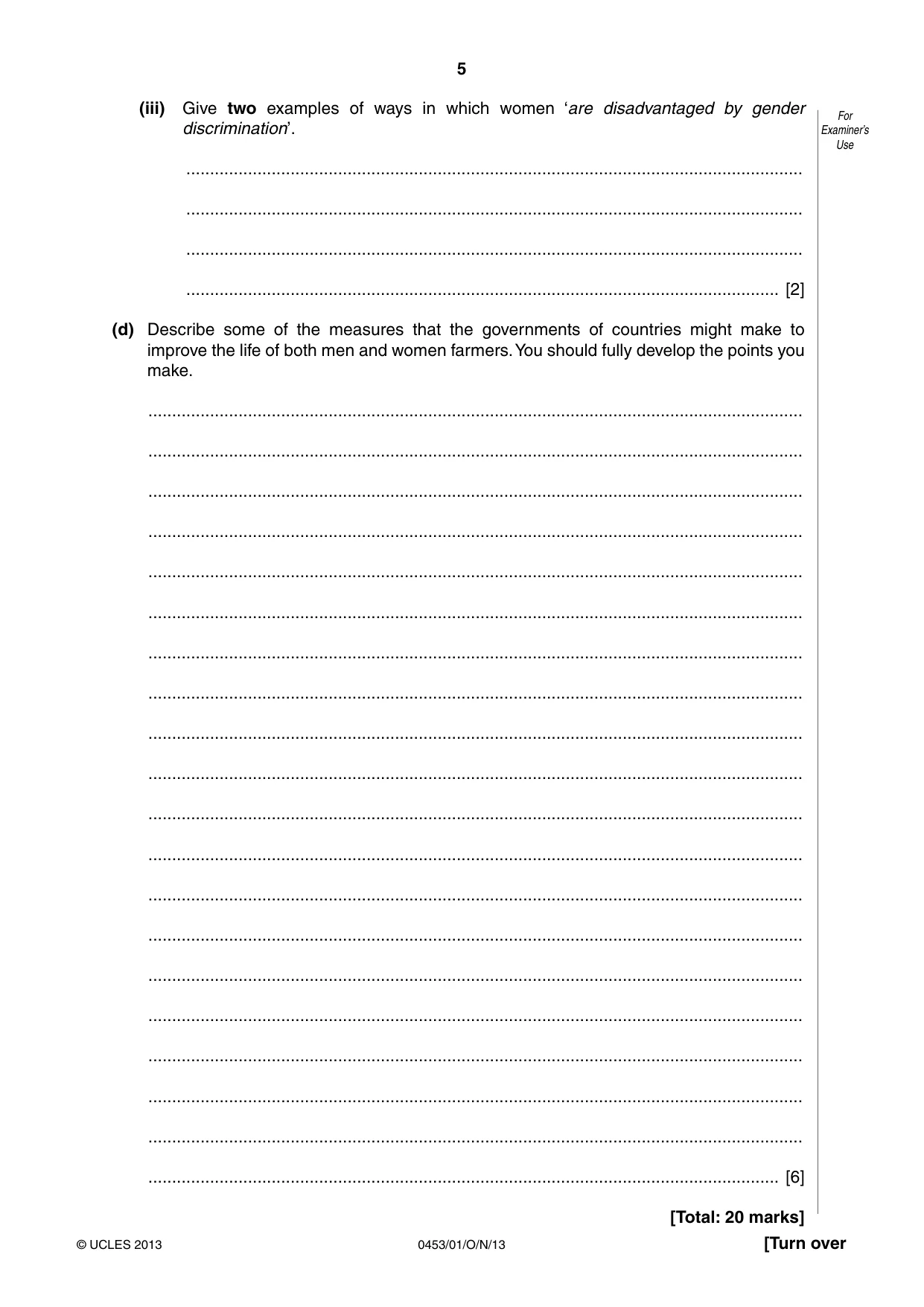 Cambridge IGCSE Development Studies 0453 2013 Oct/Nov Paper 1 · Variant 1 question paper, page 5 of 16