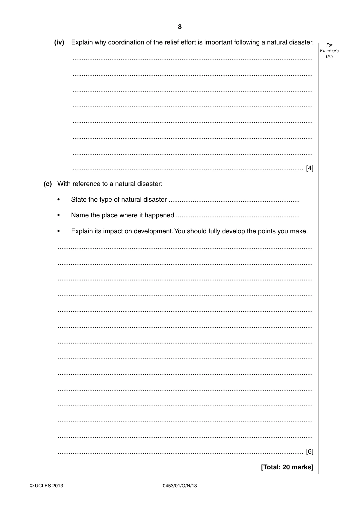 Cambridge IGCSE Development Studies 0453 2013 Oct/Nov Paper 1 · Variant 1 question paper, page 8 of 16