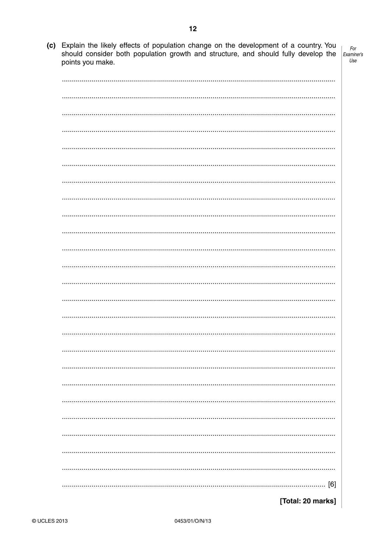 Cambridge IGCSE Development Studies 0453 2013 Oct/Nov Paper 1 · Variant 1 question paper, page 12 of 16
