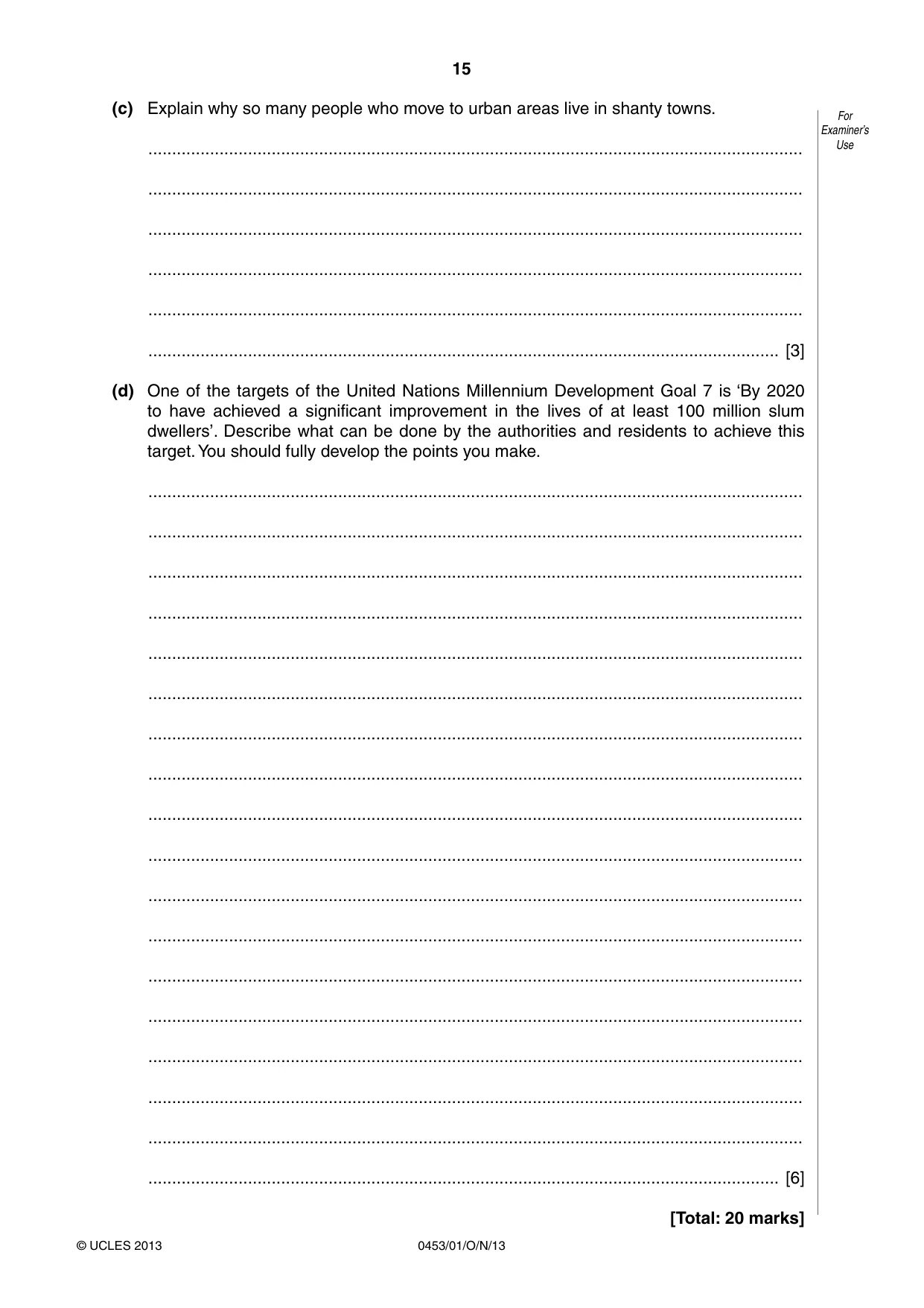 Cambridge IGCSE Development Studies 0453 2013 Oct/Nov Paper 1 · Variant 1 question paper, page 15 of 16