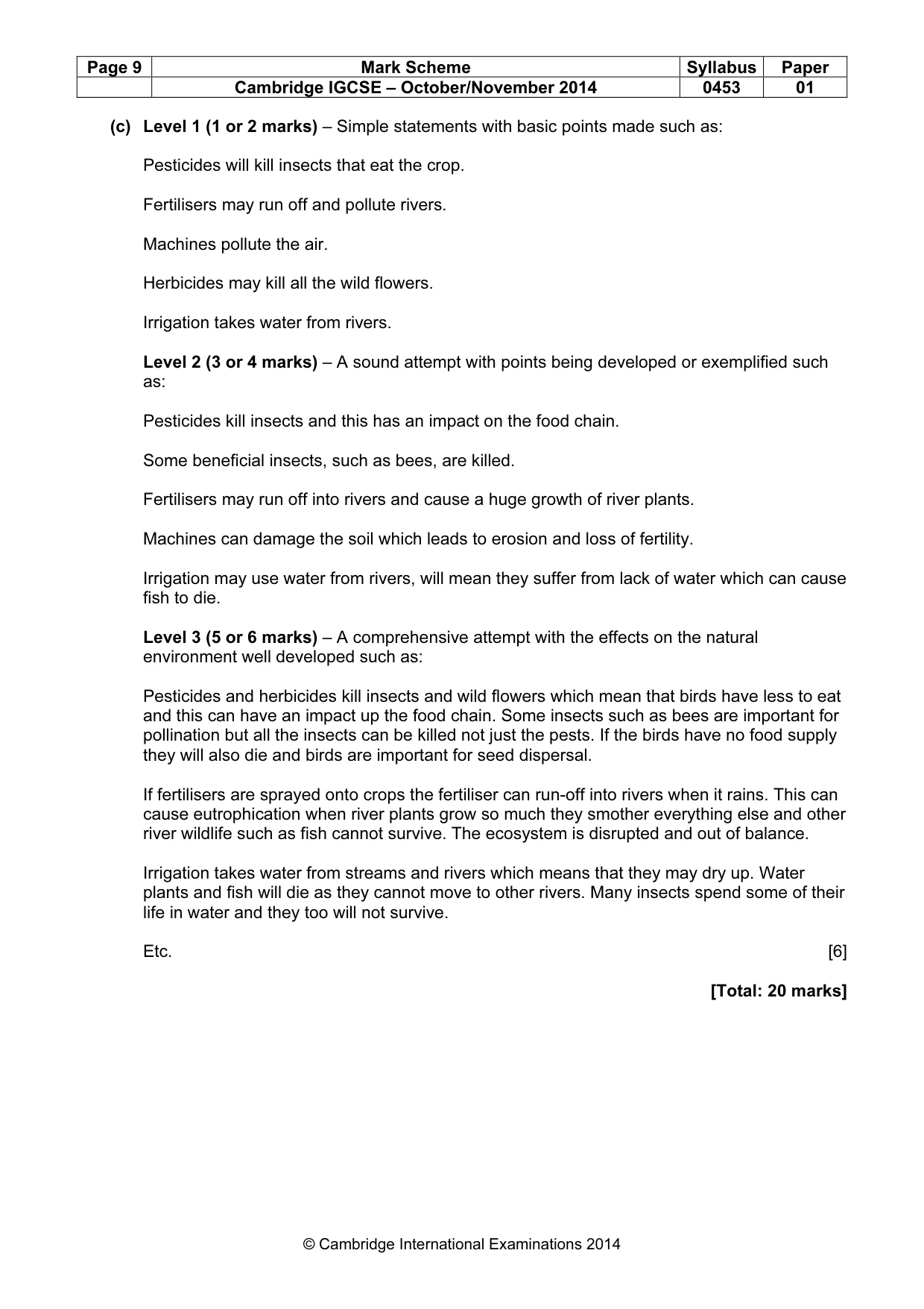 Mark scheme, page 9 of 9
