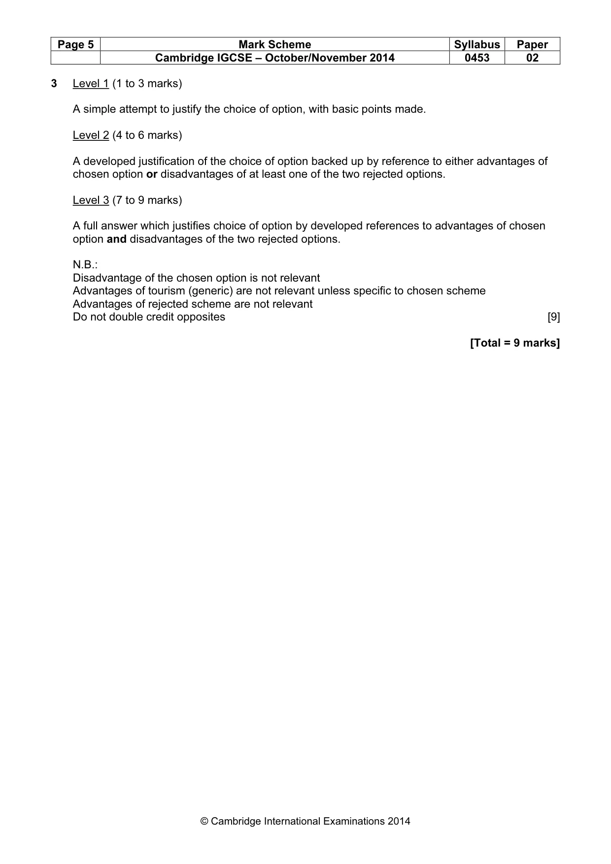 Mark scheme, page 5 of 9