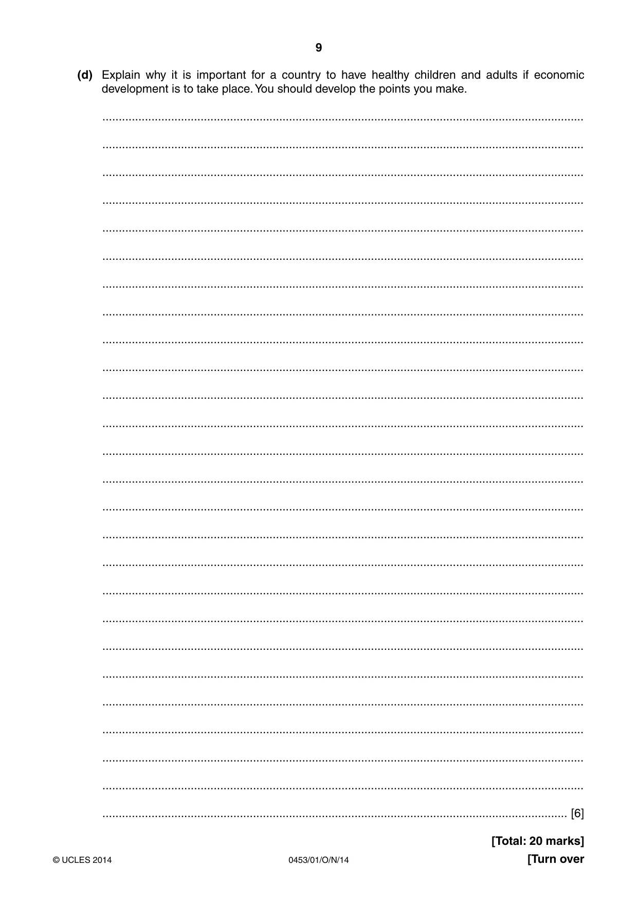 Cambridge IGCSE Development Studies 0453 2014 Oct/Nov Paper 1 · Variant 1 question paper, page 9 of 16