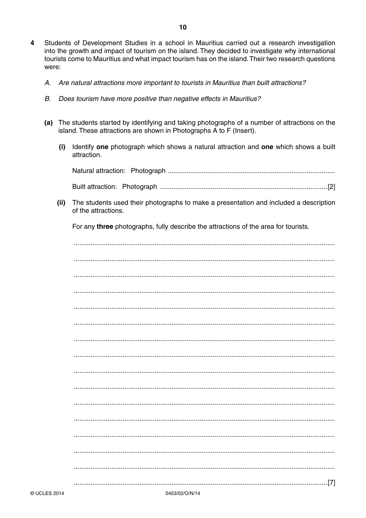 Cambridge IGCSE Development Studies 0453 2014 Oct/Nov Paper 2 · Variant 1 question paper, page 10 of 20