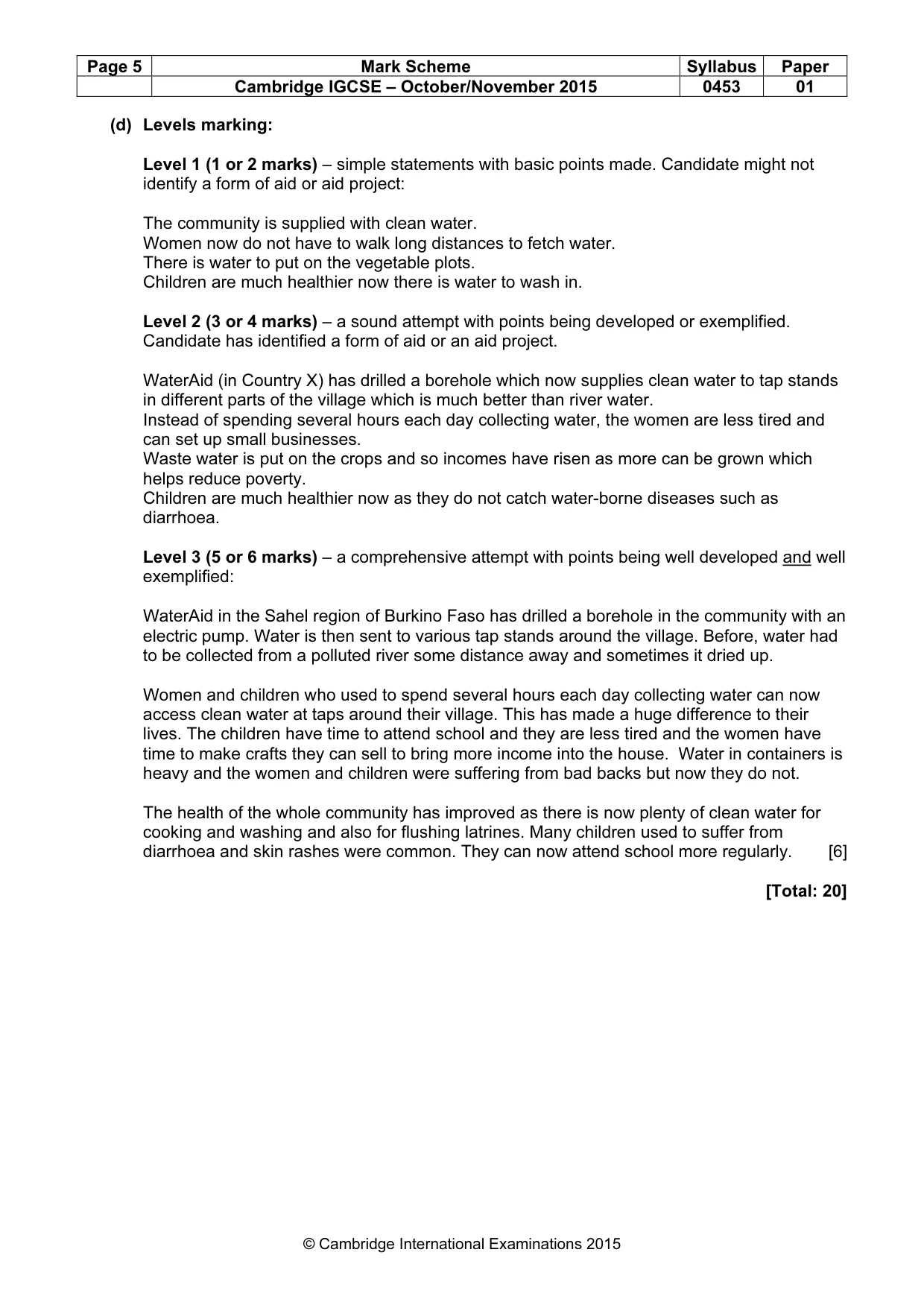Mark scheme, page 5 of 9