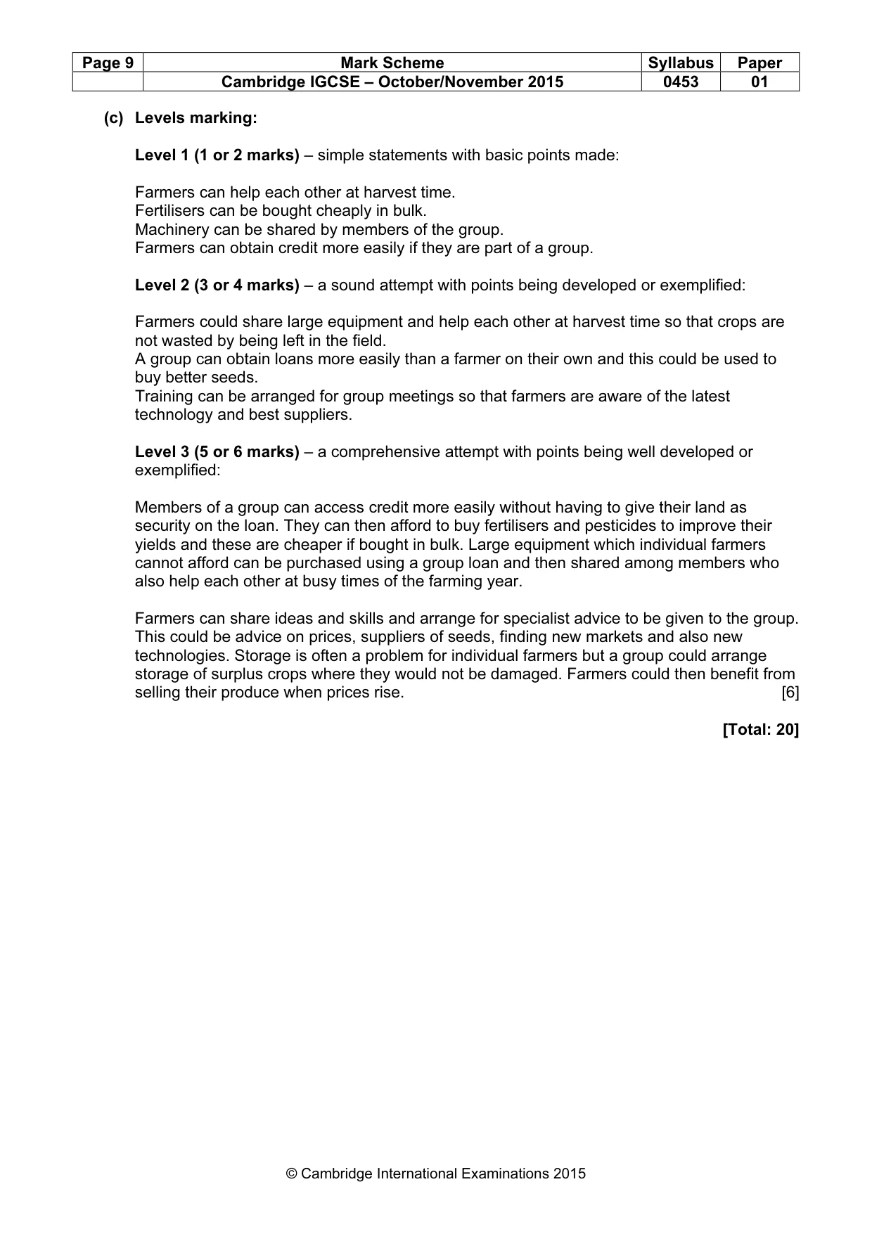 Mark scheme, page 9 of 9
