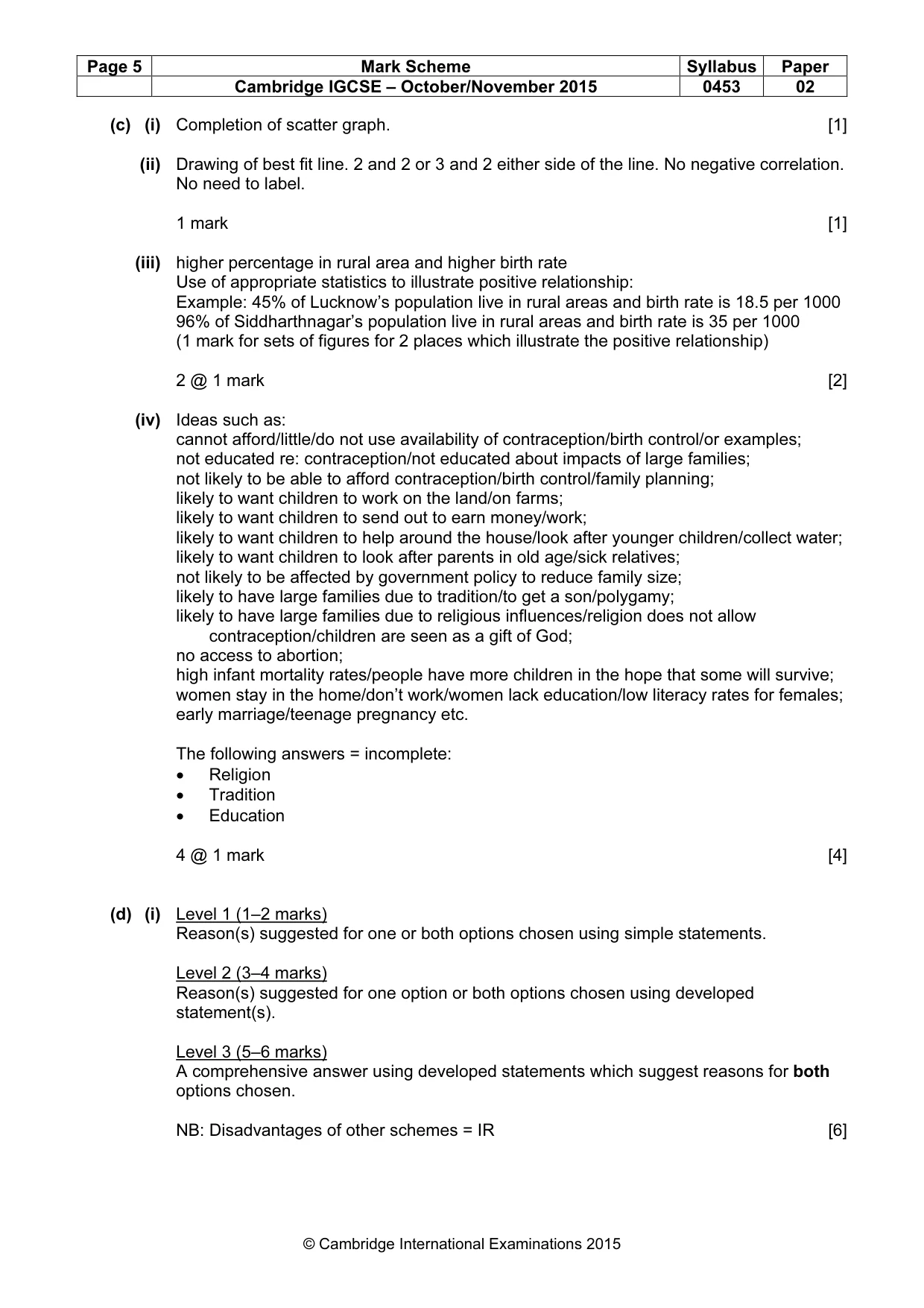 Mark scheme, page 5 of 9