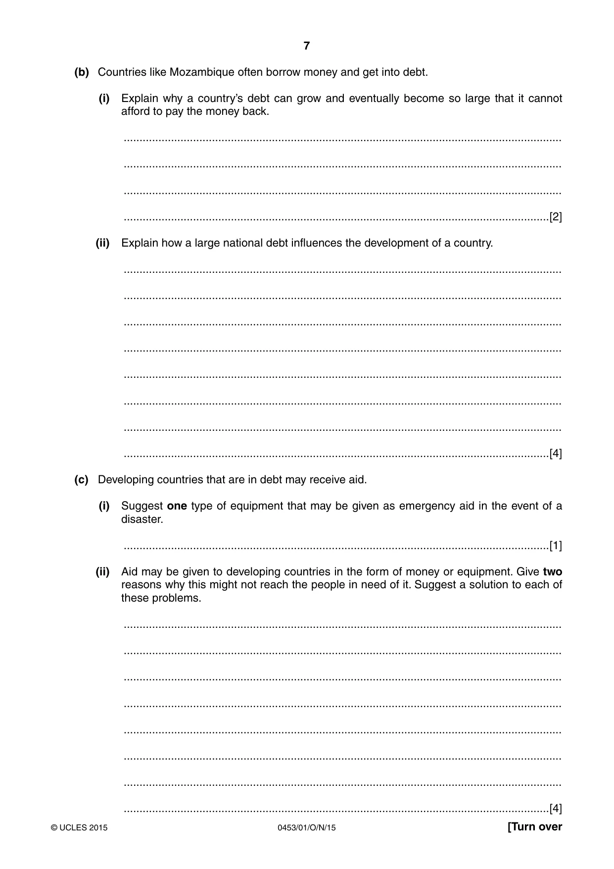 Cambridge IGCSE Development Studies 0453 2015 Oct/Nov Paper 1 · Variant 1 question paper, page 7 of 16