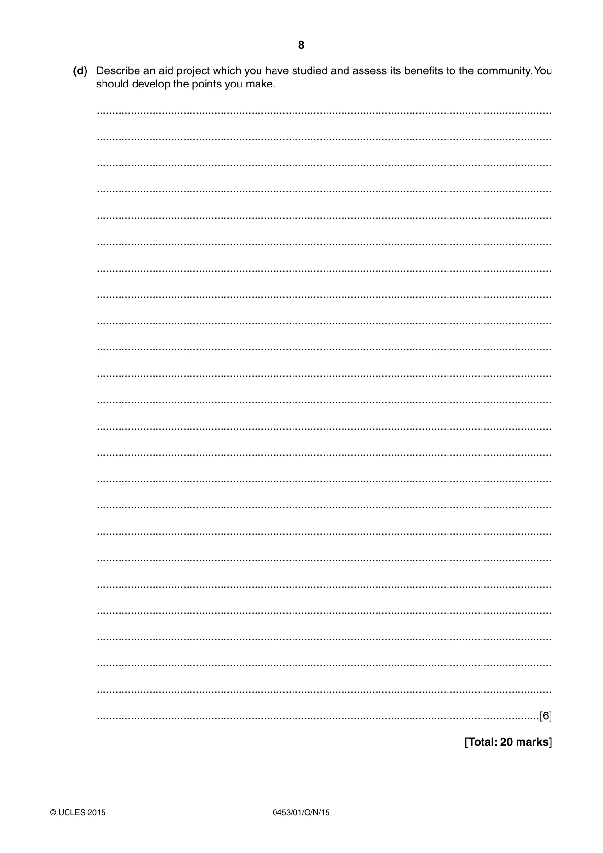 Cambridge IGCSE Development Studies 0453 2015 Oct/Nov Paper 1 · Variant 1 question paper, page 8 of 16