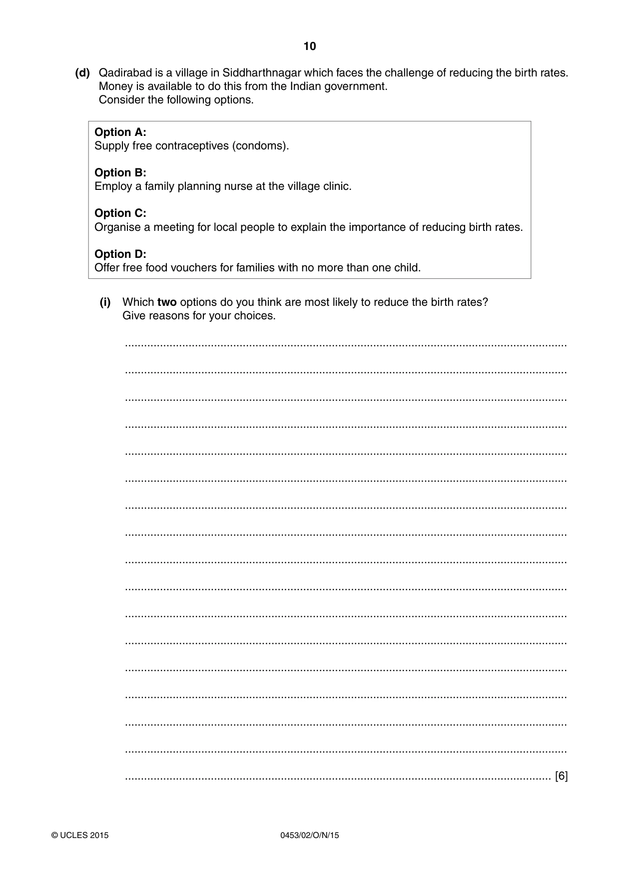 Cambridge IGCSE Development Studies 0453 2015 Oct/Nov Paper 2 · Variant 1 question paper, page 10 of 20