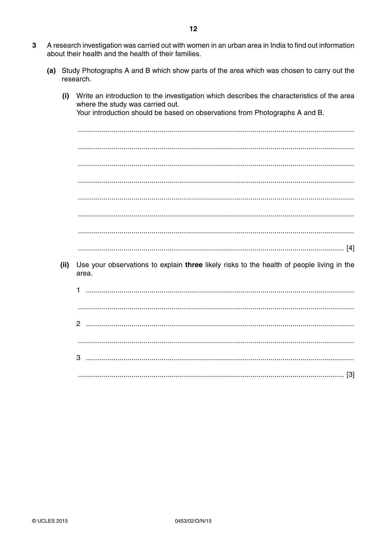 Cambridge IGCSE Development Studies 0453 2015 Oct/Nov Paper 2 · Variant 1 question paper, page 12 of 20