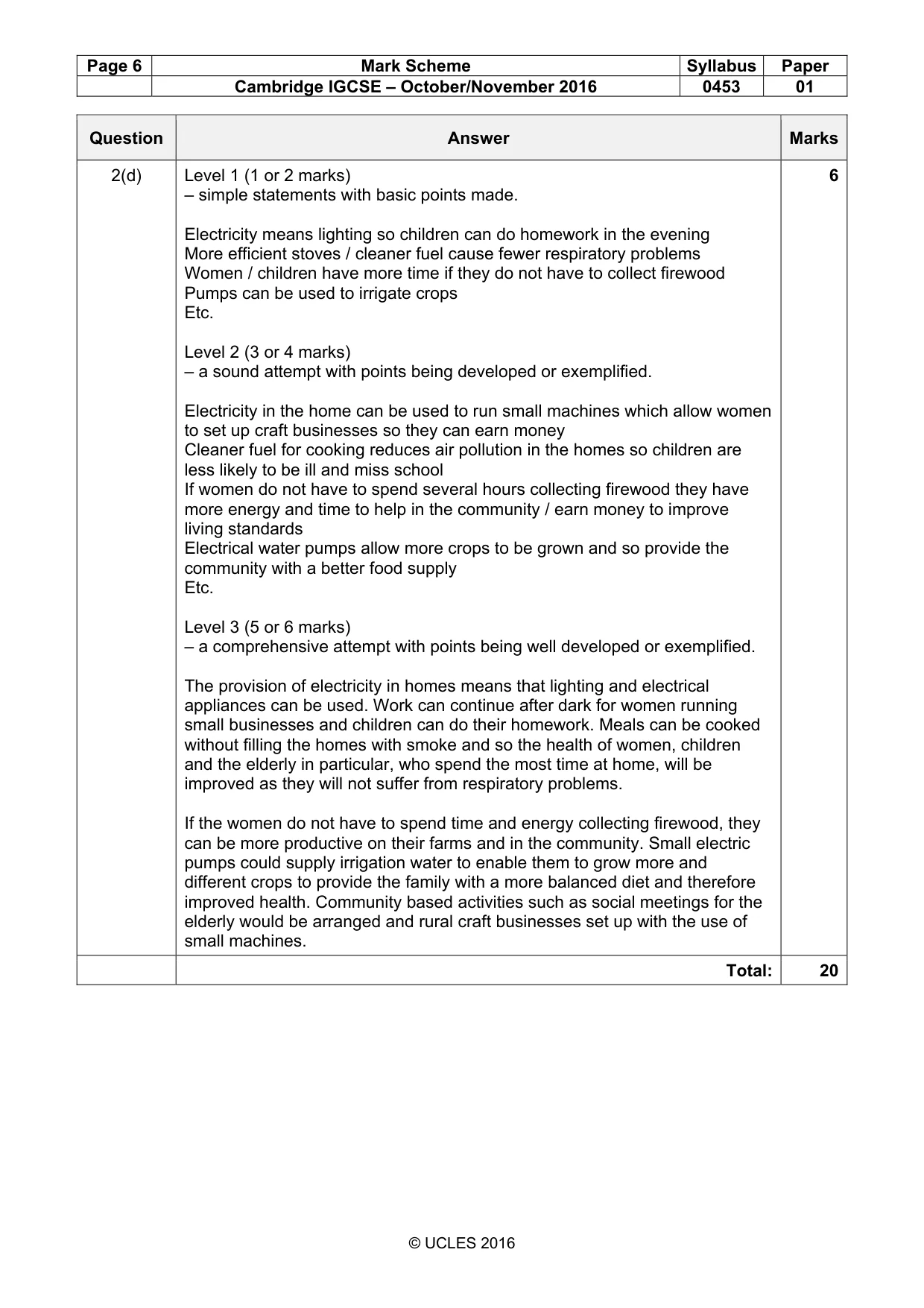 Mark scheme, page 6 of 11