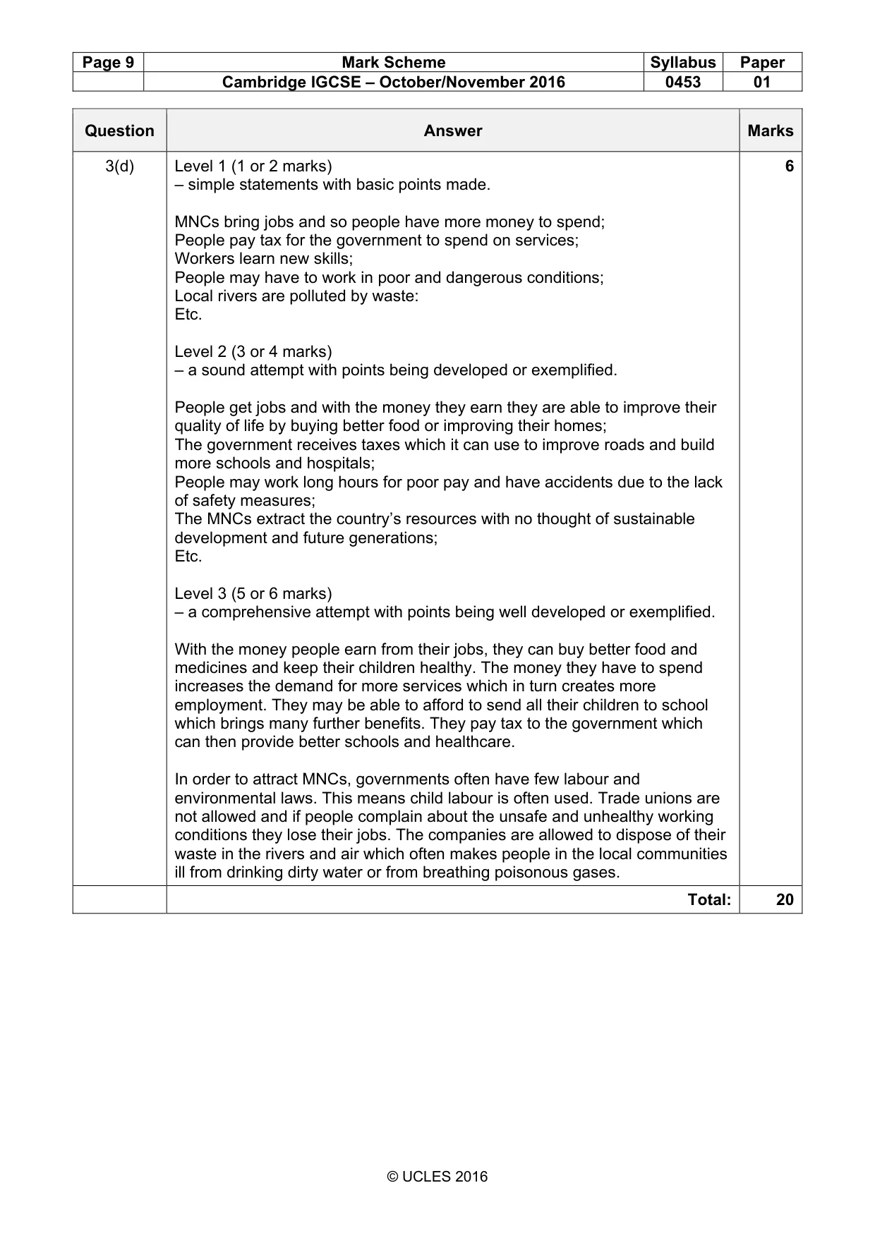 Mark scheme, page 9 of 11