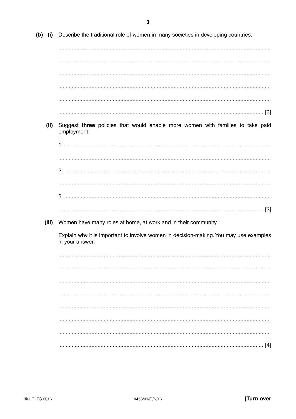 Cambridge IGCSE Development Studies 0453 2016 Oct/Nov Paper 1 · Variant 1 question paper, page 3 of 16