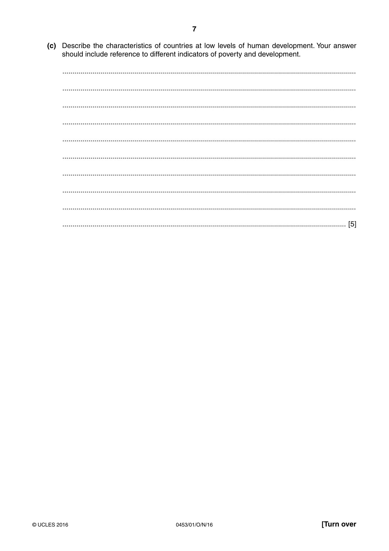 Cambridge IGCSE Development Studies 0453 2016 Oct/Nov Paper 1 · Variant 1 question paper, page 7 of 16