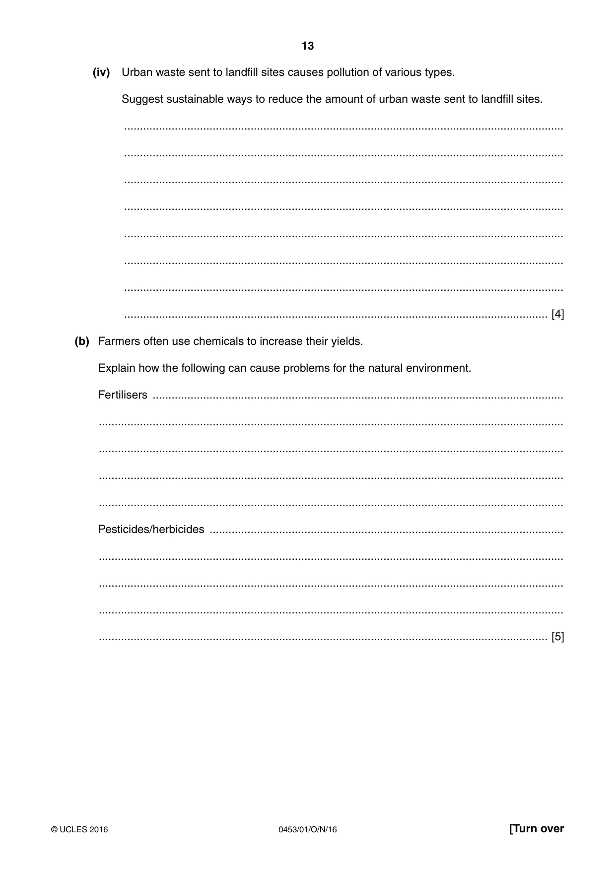 Cambridge IGCSE Development Studies 0453 2016 Oct/Nov Paper 1 · Variant 1 question paper, page 13 of 16