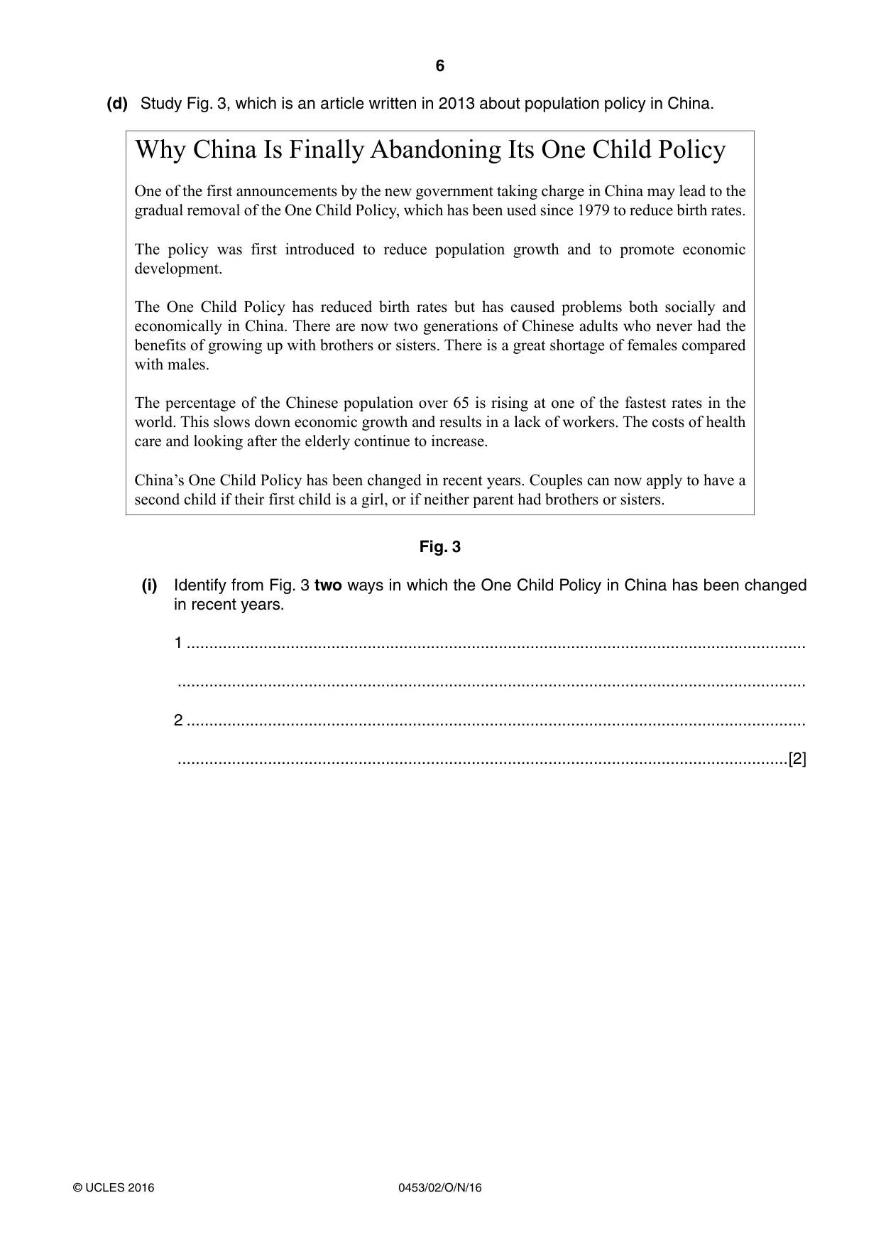 Cambridge IGCSE Development Studies 0453 2016 Oct/Nov Paper 2 · Variant 1 question paper, page 6 of 20