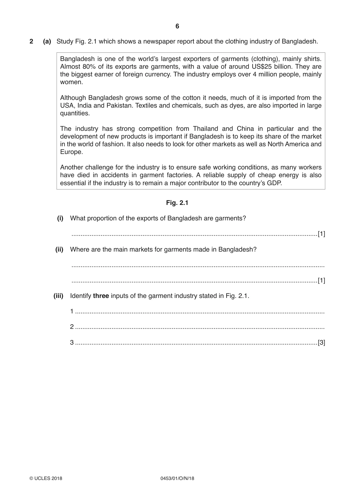 Cambridge IGCSE Development Studies 0453 2018 Oct/Nov Paper 1 · Variant 0 question paper, page 6 of 16