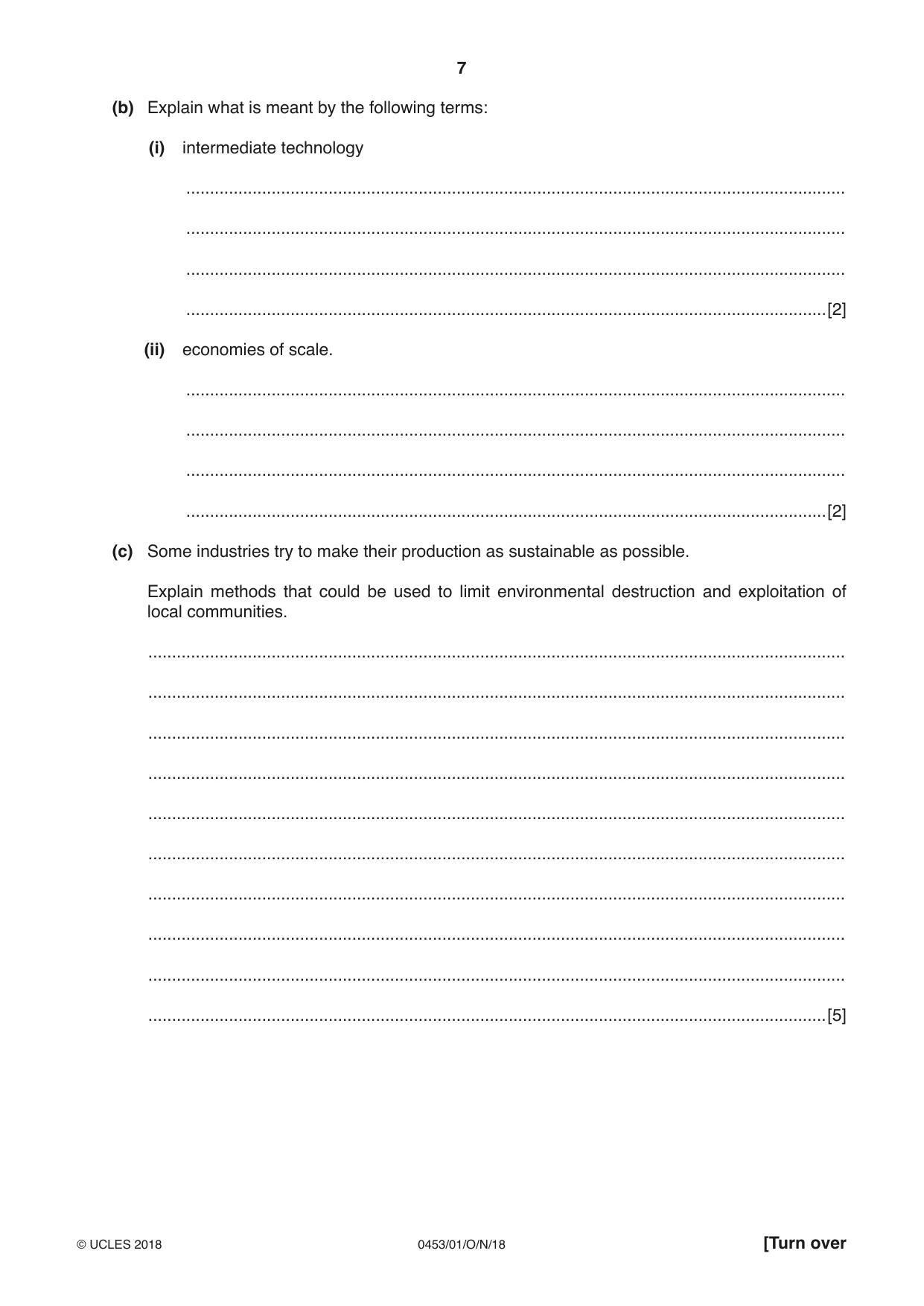 Cambridge IGCSE Development Studies 0453 2018 Oct/Nov Paper 1 · Variant 0 question paper, page 7 of 16