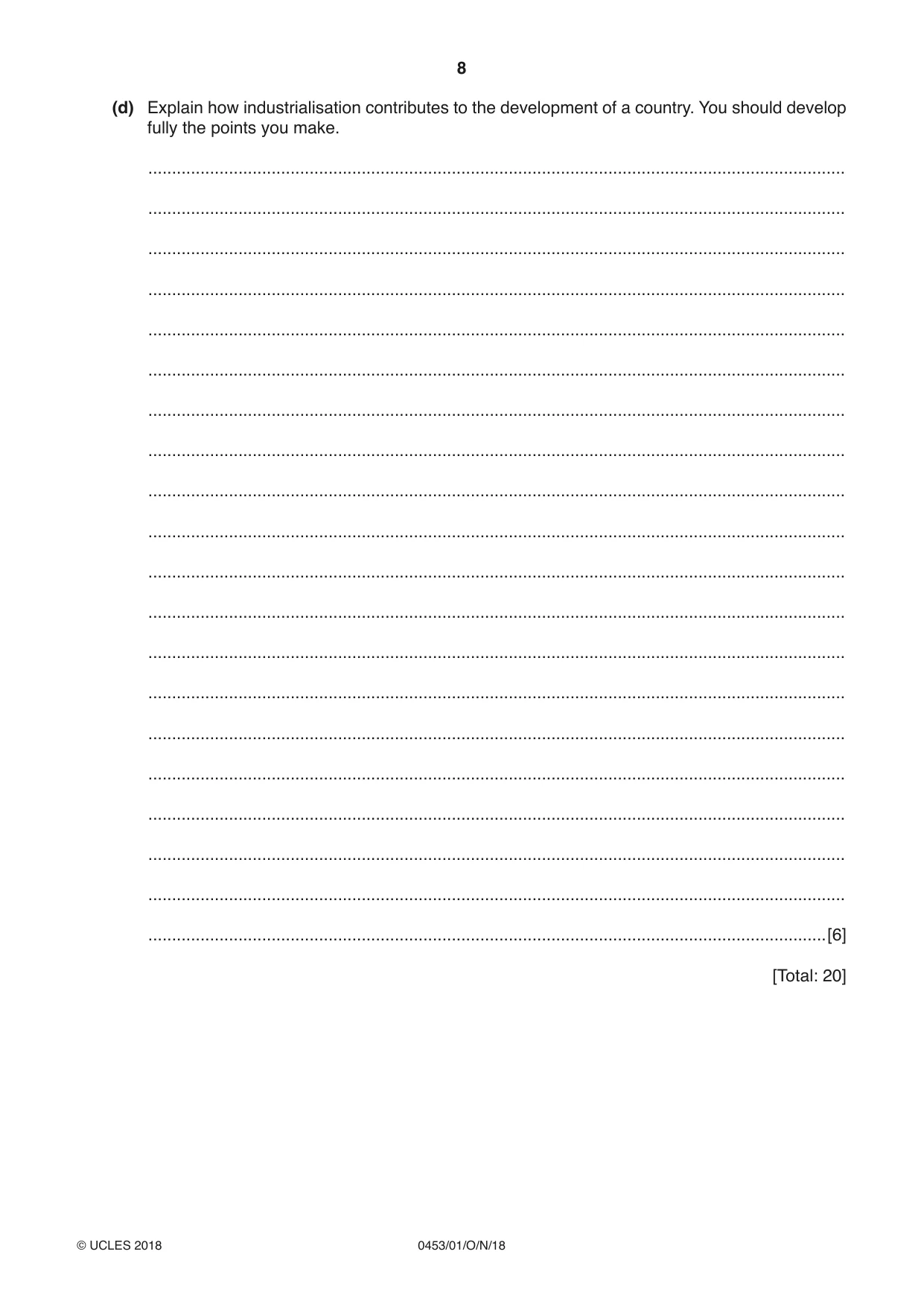 Cambridge IGCSE Development Studies 0453 2018 Oct/Nov Paper 1 · Variant 0 question paper, page 8 of 16