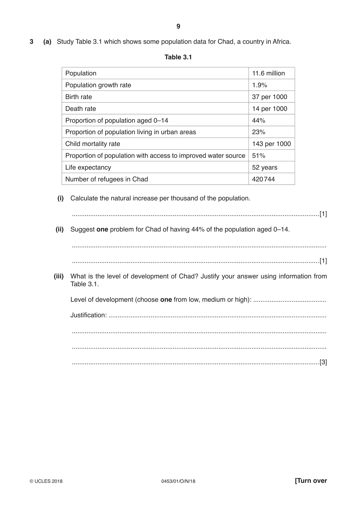 Cambridge IGCSE Development Studies 0453 2018 Oct/Nov Paper 1 · Variant 0 question paper, page 9 of 16