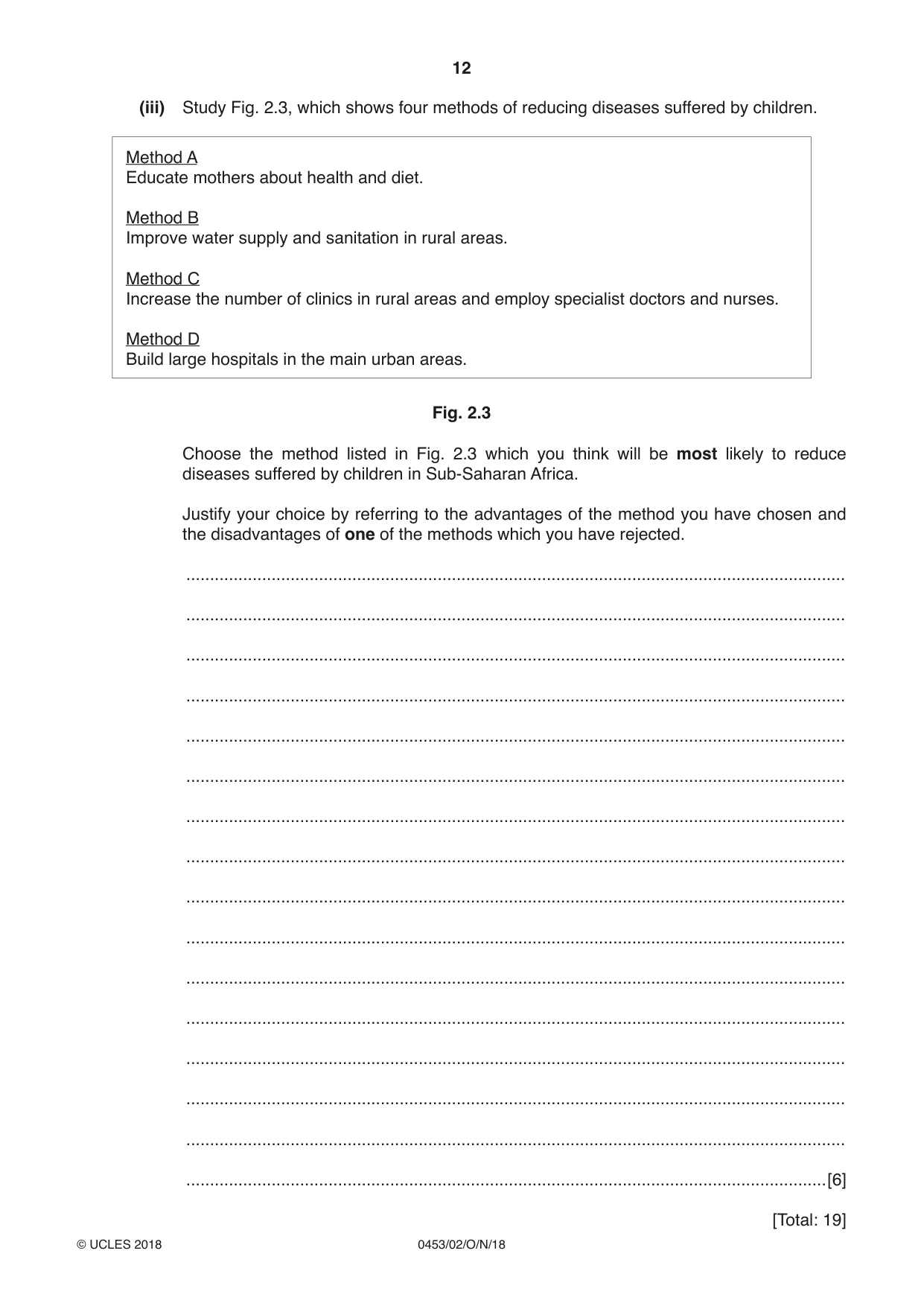 Cambridge IGCSE Development Studies 0453 2018 Oct/Nov Paper 2 · Variant 0 question paper, page 12 of 20
