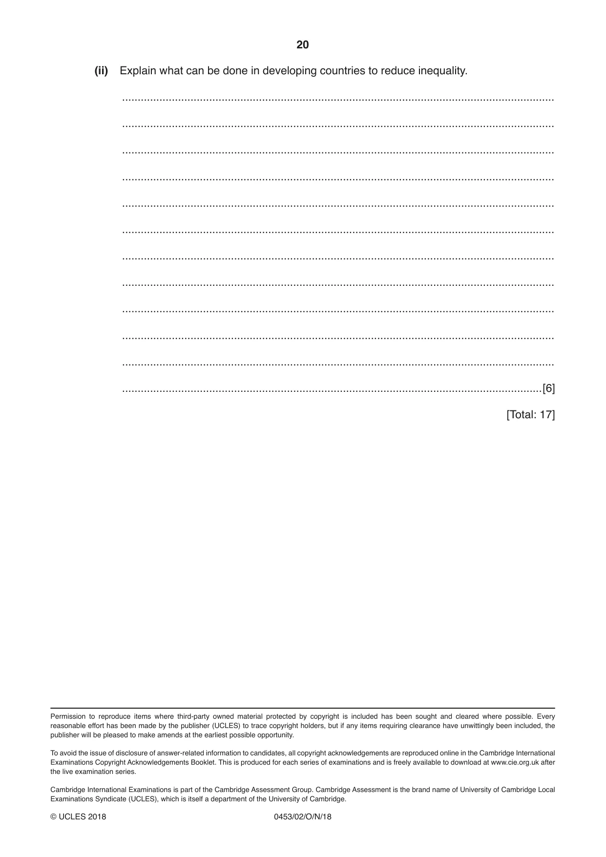 Cambridge IGCSE Development Studies 0453 2018 Oct/Nov Paper 2 · Variant 0 question paper, page 20 of 20