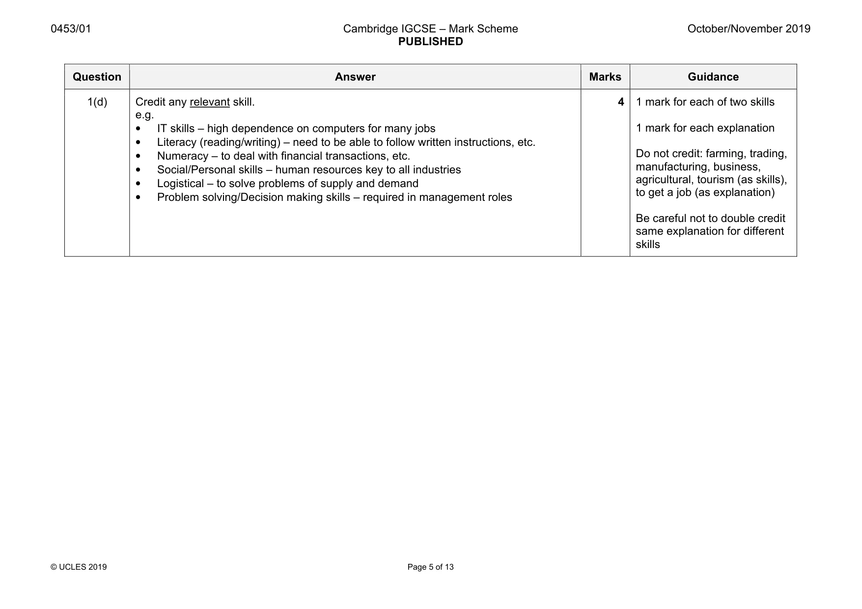 Mark scheme, page 5 of 13