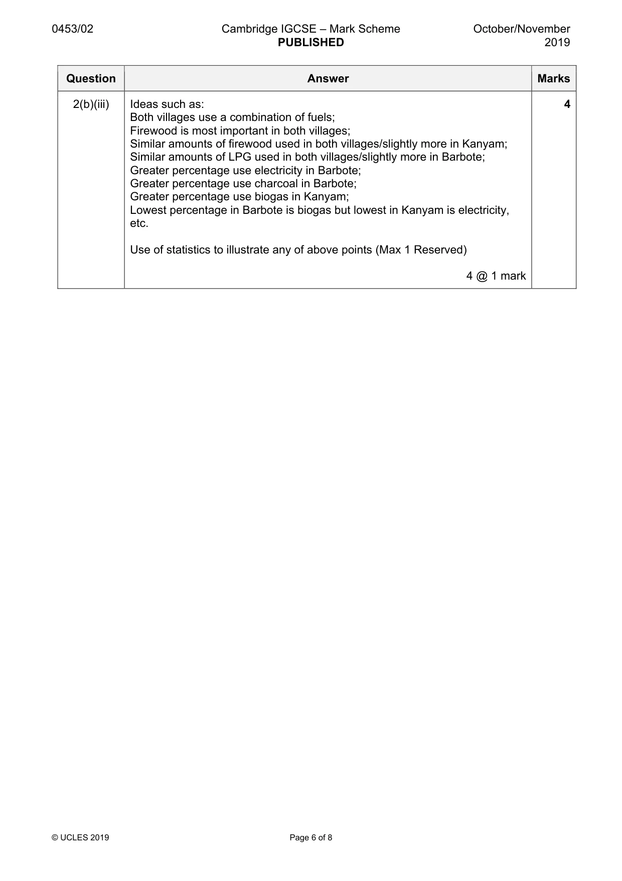 Mark scheme, page 6 of 8