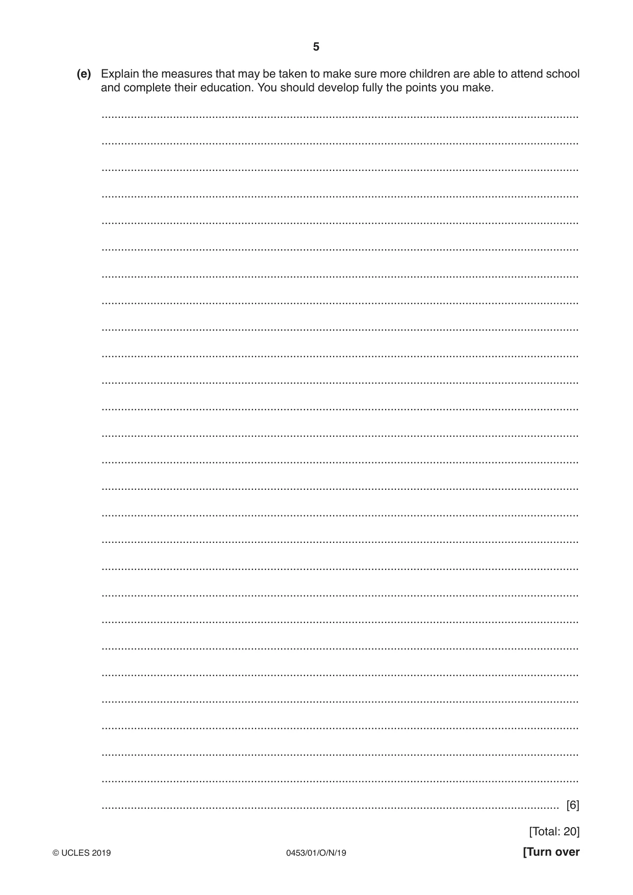 Cambridge IGCSE Development Studies 0453 2019 Oct/Nov Paper 1 · Variant 1 question paper, page 5 of 16