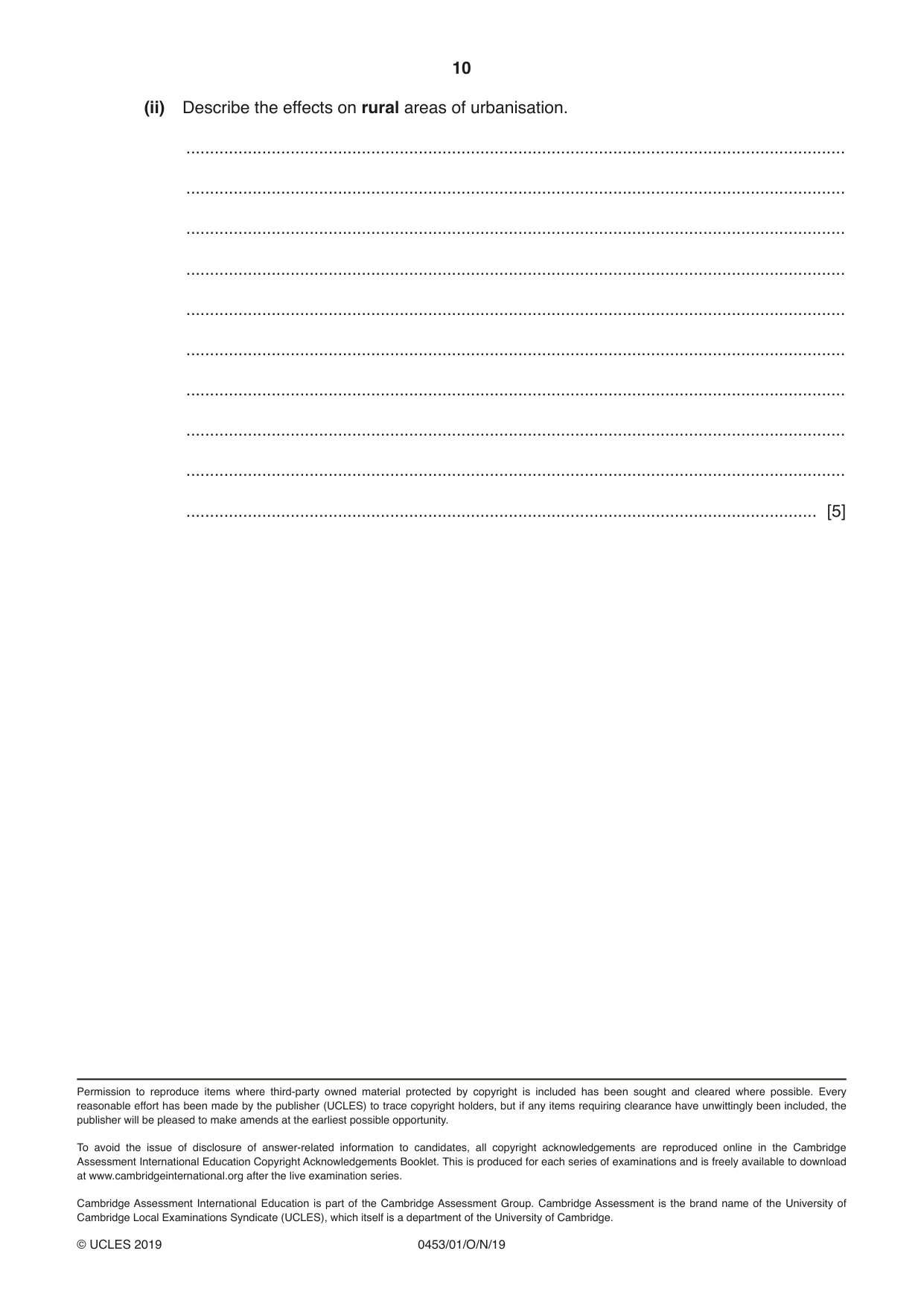 Cambridge IGCSE Development Studies 0453 2019 Oct/Nov Paper 1 · Variant 1 question paper, page 10 of 16