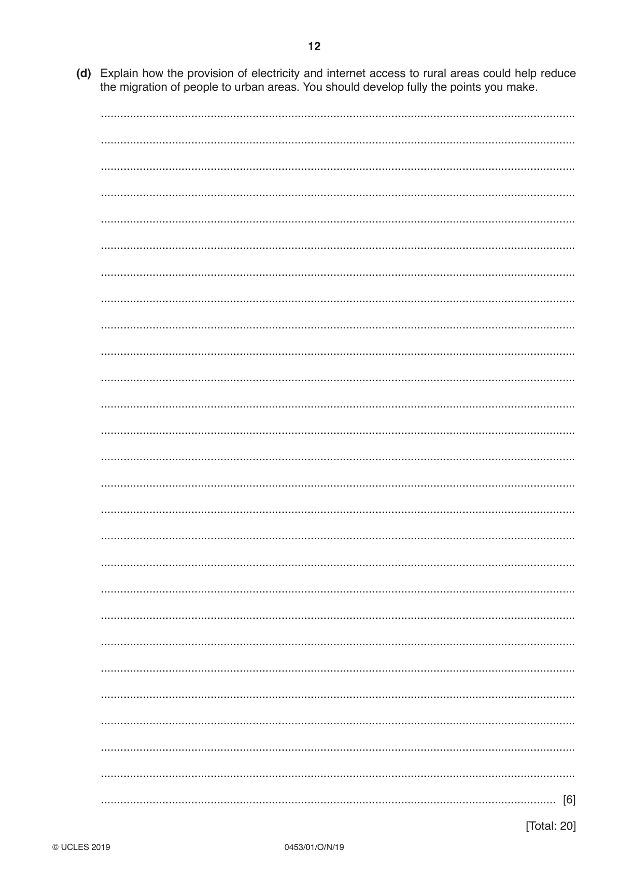 Cambridge IGCSE Development Studies 0453 2019 Oct/Nov Paper 1 · Variant 1 question paper, page 12 of 16