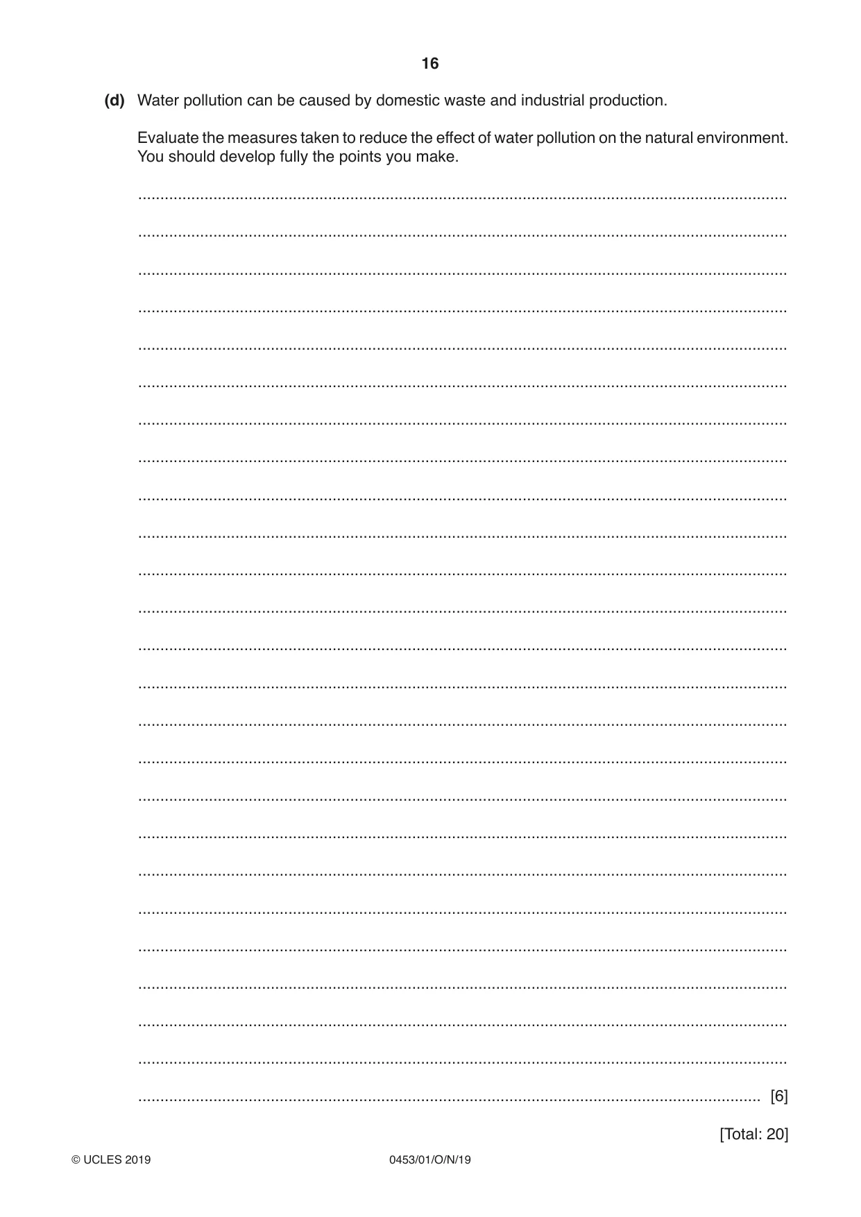 Cambridge IGCSE Development Studies 0453 2019 Oct/Nov Paper 1 · Variant 1 question paper, page 16 of 16