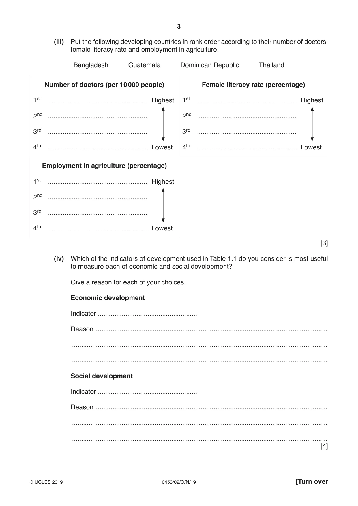Cambridge IGCSE Development Studies 0453 2019 Oct/Nov Paper 2 · Variant 1 question paper, page 3 of 20