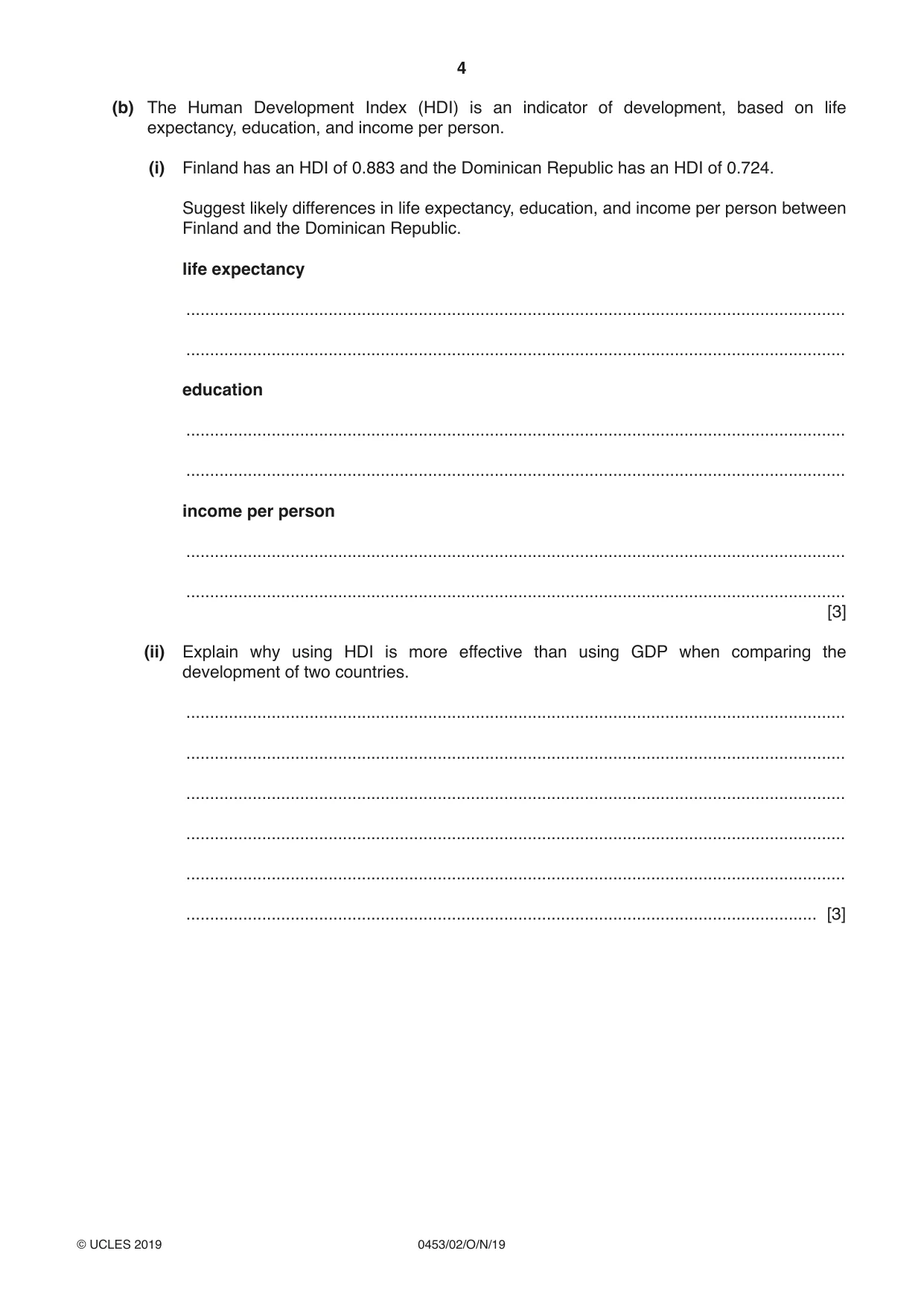 Cambridge IGCSE Development Studies 0453 2019 Oct/Nov Paper 2 · Variant 1 question paper, page 4 of 20