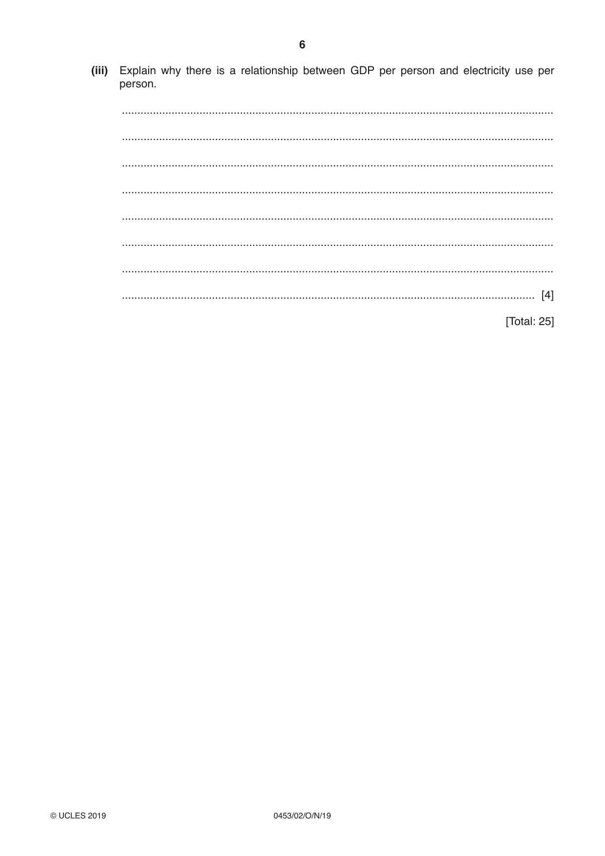 Cambridge IGCSE Development Studies 0453 2019 Oct/Nov Paper 2 · Variant 1 question paper, page 6 of 20