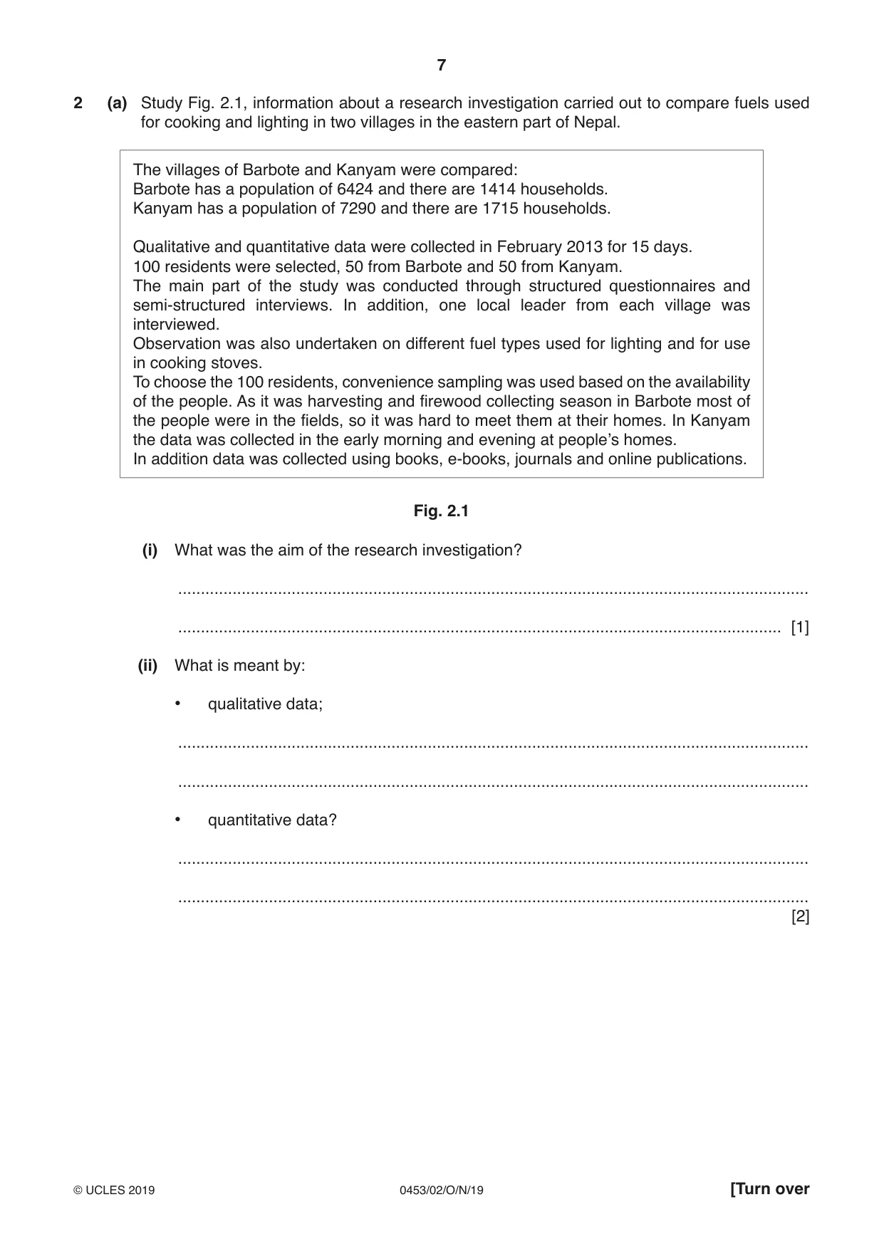 Cambridge IGCSE Development Studies 0453 2019 Oct/Nov Paper 2 · Variant 1 question paper, page 7 of 20