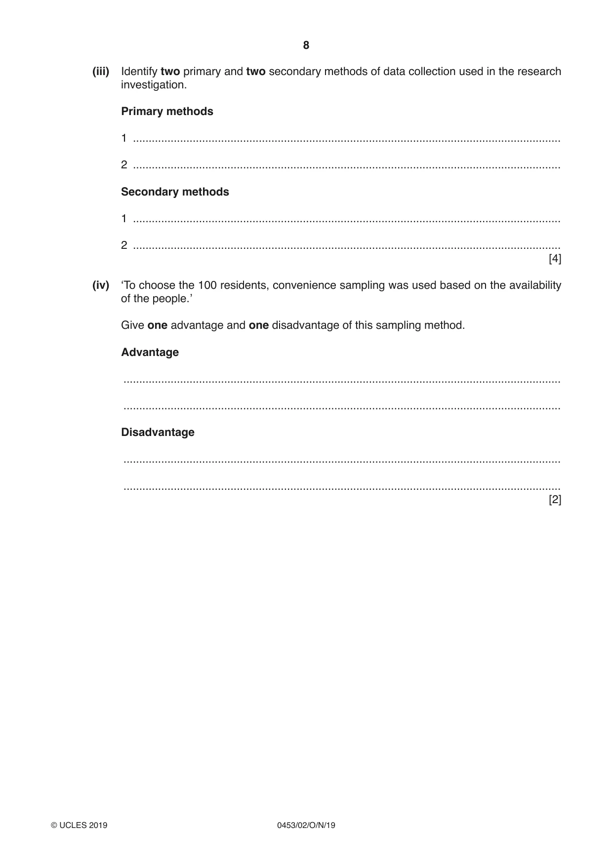 Cambridge IGCSE Development Studies 0453 2019 Oct/Nov Paper 2 · Variant 1 question paper, page 8 of 20