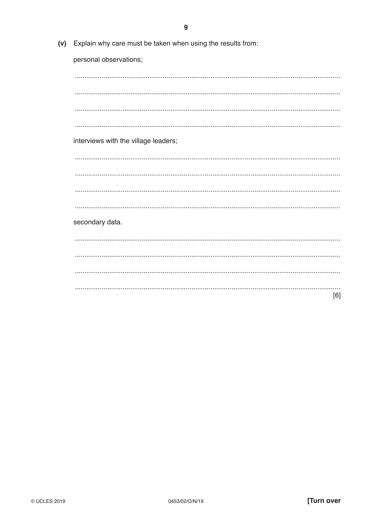 Cambridge IGCSE Development Studies 0453 2019 Oct/Nov Paper 2 · Variant 1 question paper, page 9 of 20