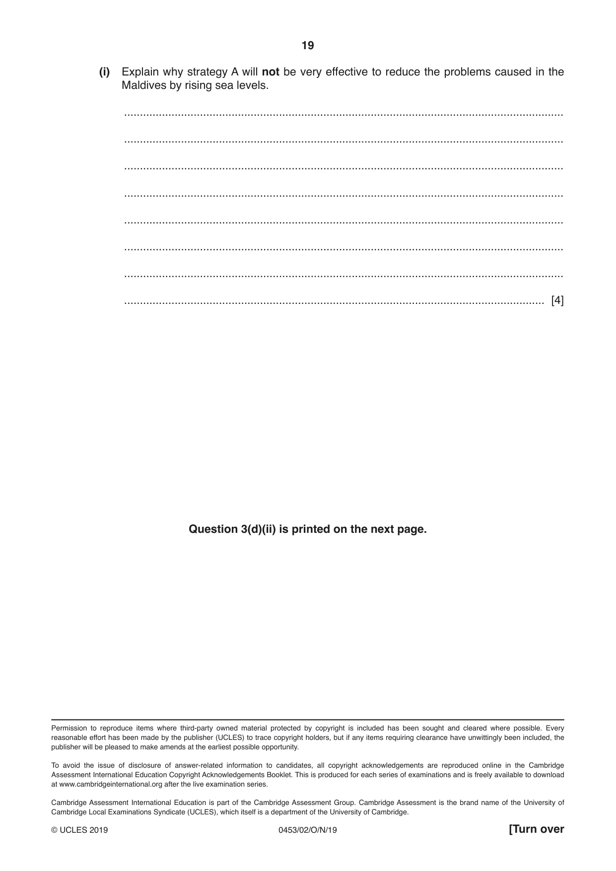 Cambridge IGCSE Development Studies 0453 2019 Oct/Nov Paper 2 · Variant 1 question paper, page 19 of 20