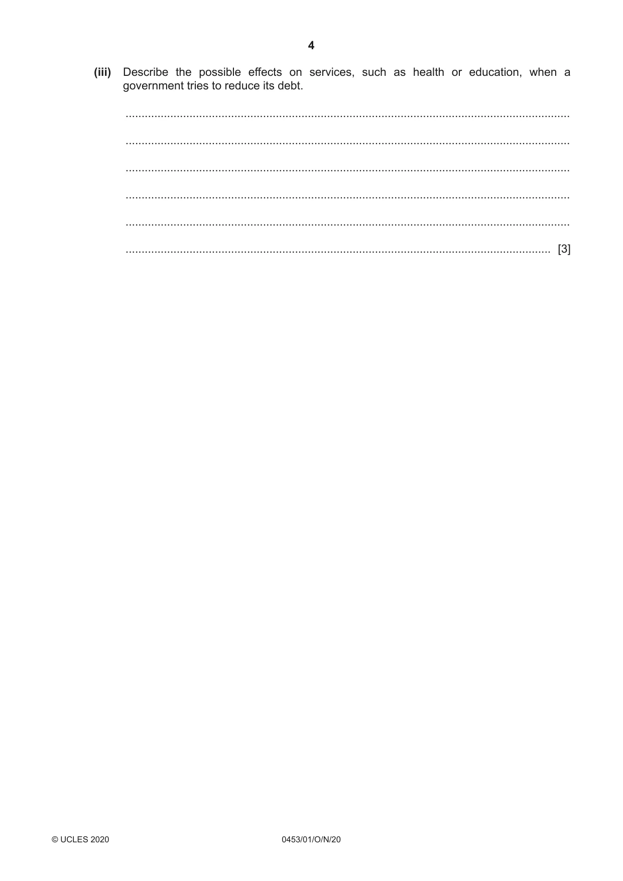 Cambridge IGCSE Development Studies 0453 2020 Oct/Nov Paper 1 · Variant 0 question paper, page 4 of 20