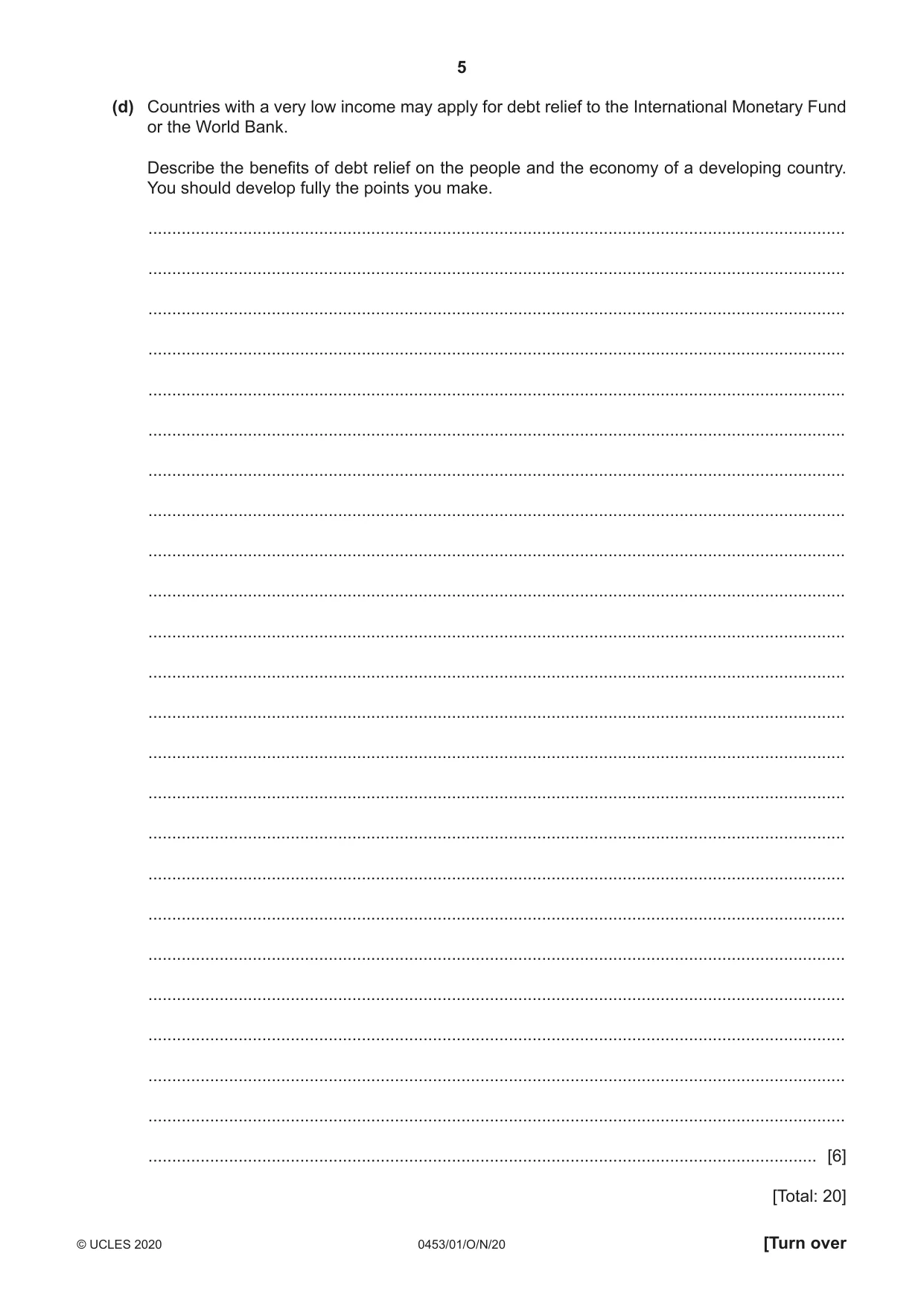 Cambridge IGCSE Development Studies 0453 2020 Oct/Nov Paper 1 · Variant 0 question paper, page 5 of 20