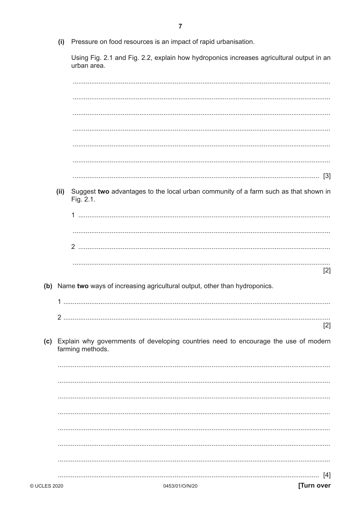 Cambridge IGCSE Development Studies 0453 2020 Oct/Nov Paper 1 · Variant 0 question paper, page 7 of 20