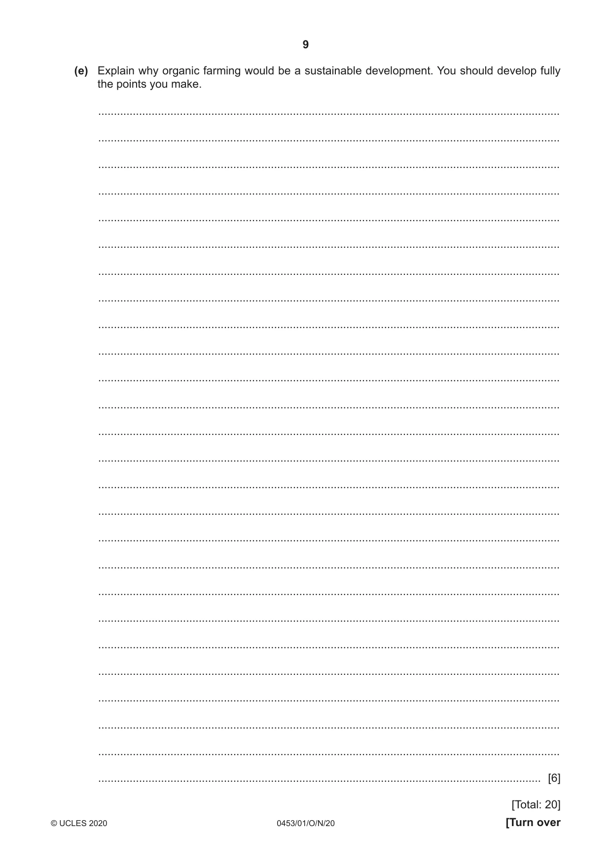 Cambridge IGCSE Development Studies 0453 2020 Oct/Nov Paper 1 · Variant 0 question paper, page 9 of 20