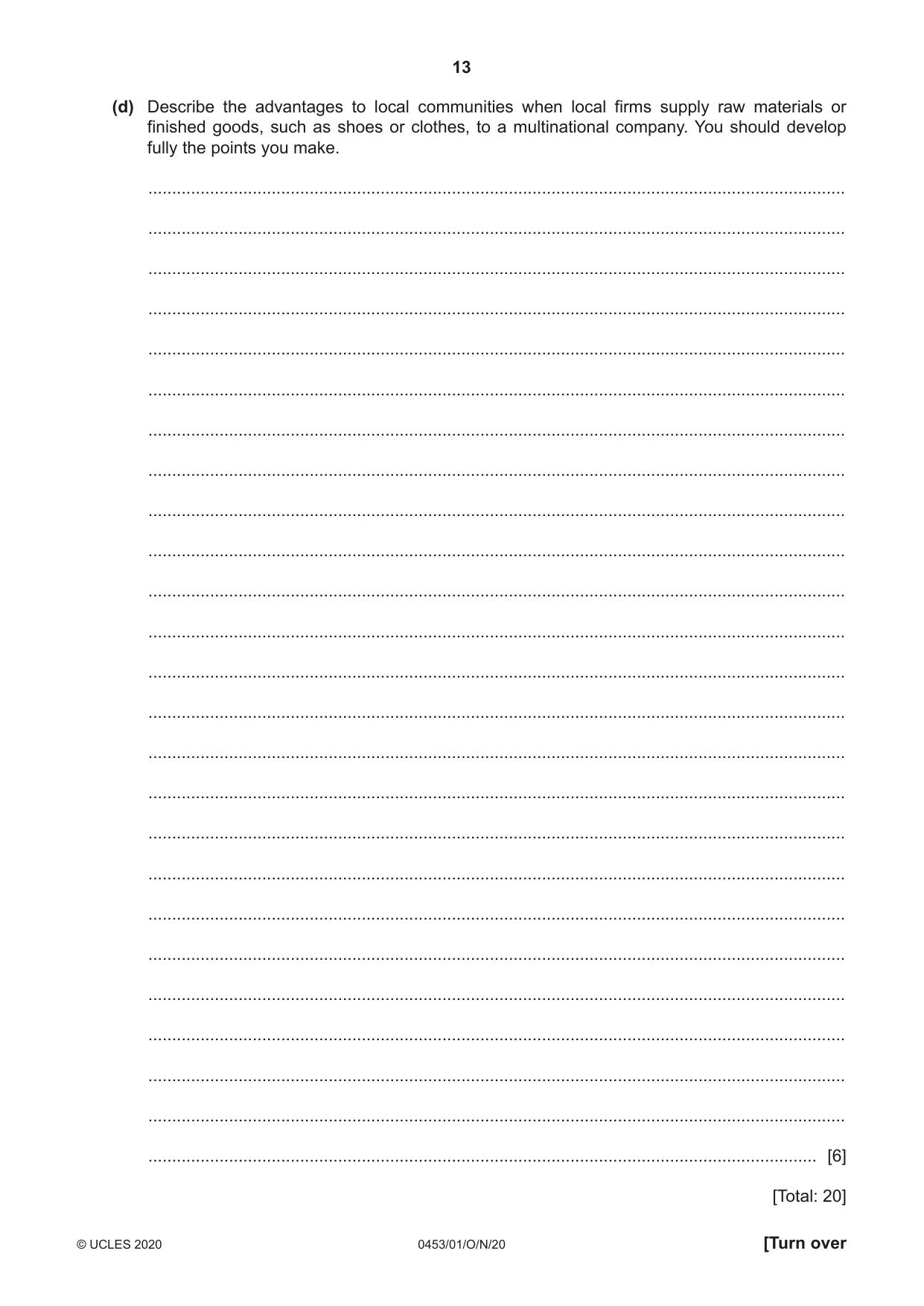 Cambridge IGCSE Development Studies 0453 2020 Oct/Nov Paper 1 · Variant 0 question paper, page 13 of 20