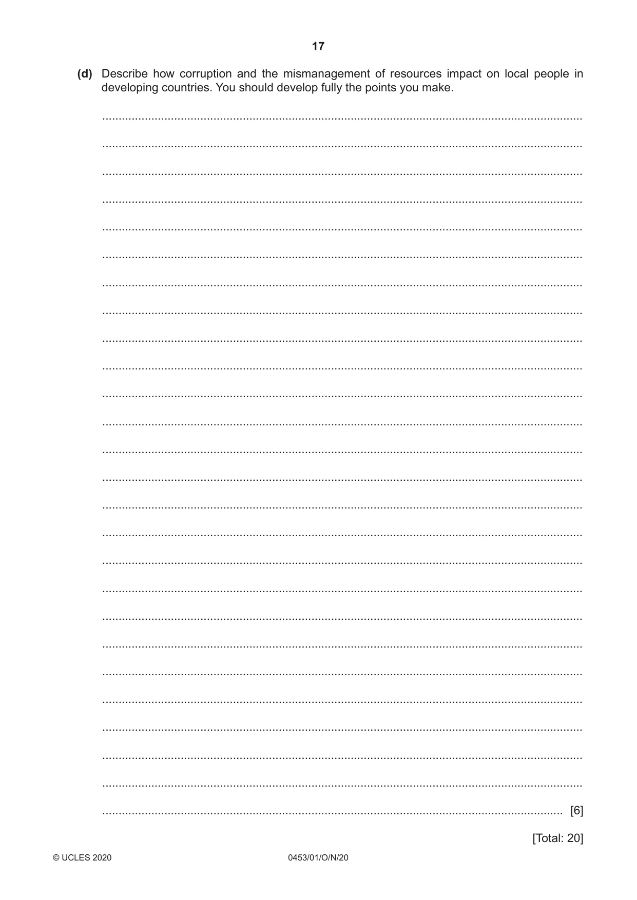 Cambridge IGCSE Development Studies 0453 2020 Oct/Nov Paper 1 · Variant 0 question paper, page 17 of 20