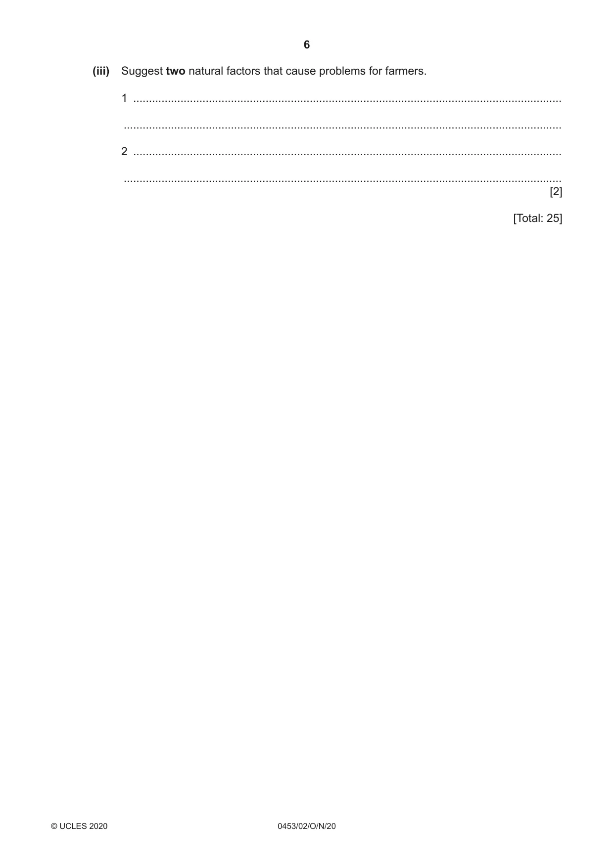 Cambridge IGCSE Development Studies 0453 2020 Oct/Nov Paper 2 · Variant 0 question paper, page 6 of 20